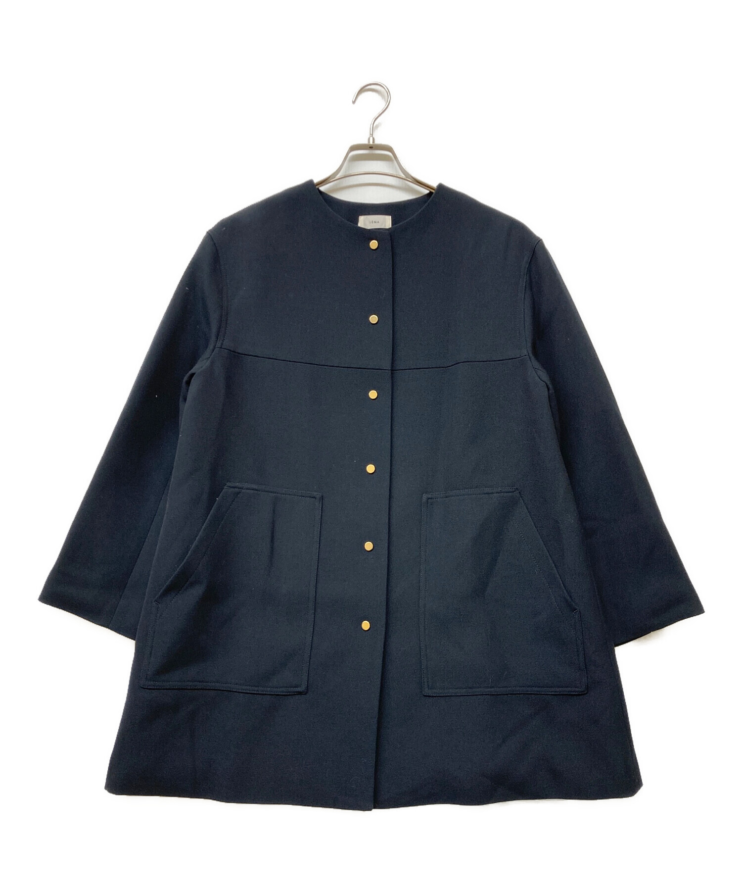 中古・古着通販】IENA (イエナ) BOXYノーカラーコート ネイビー サイズ