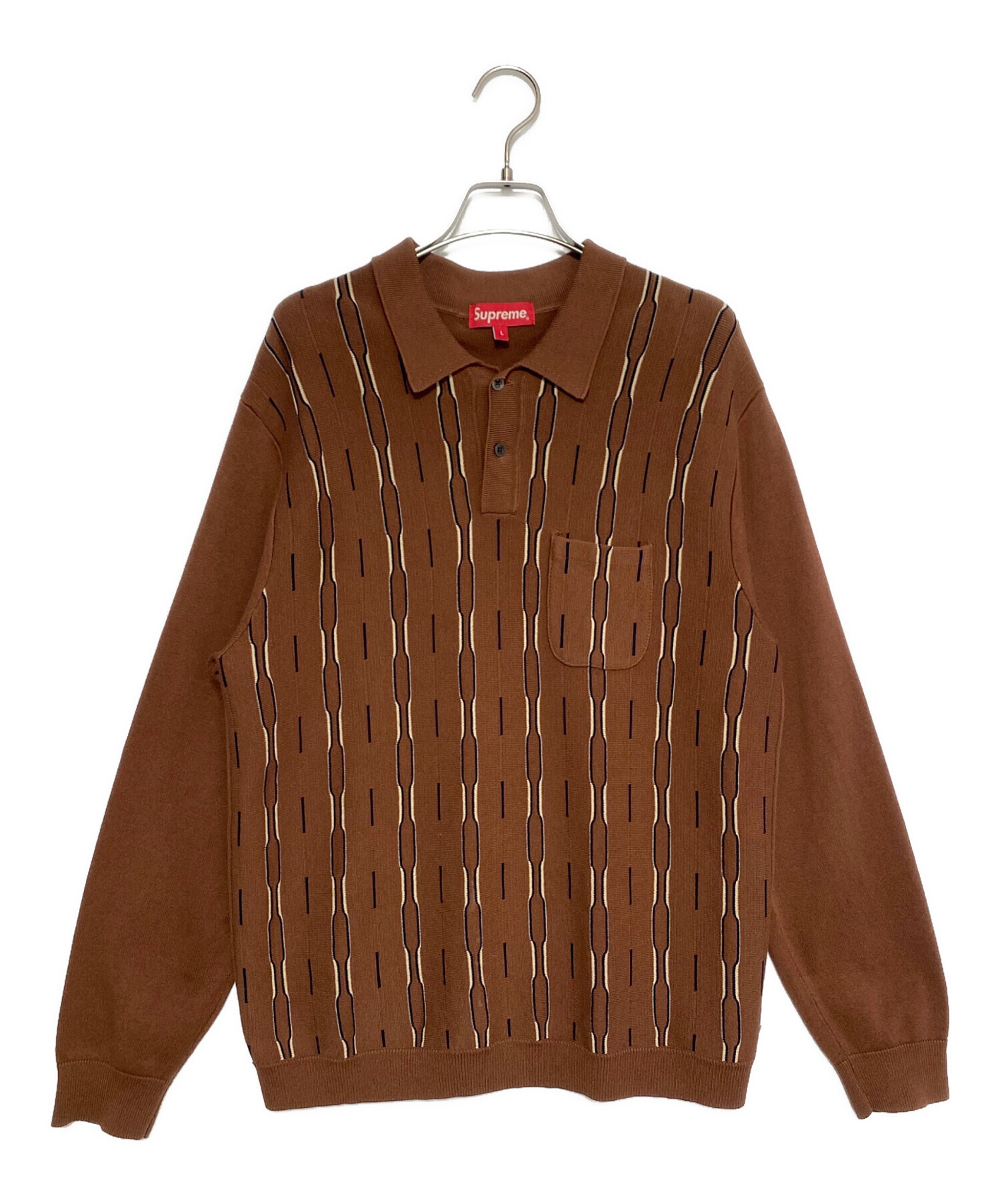 【最終価格】Supreme Vertical Zip Up L/S Polo Supreme Stripe Zip Up Polo Sweater Black Men's - FW25 - US