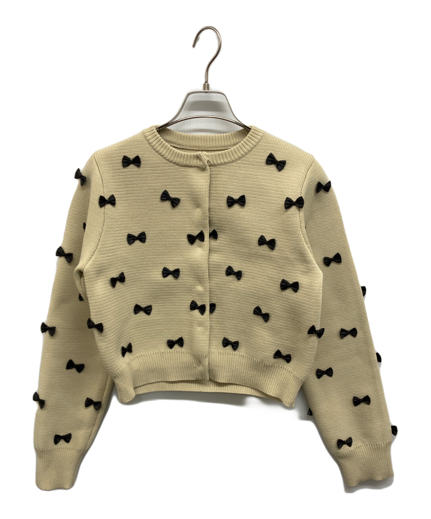 中古・古着通販】AMERI (アメリ) MANY RIBBON SHORT KNIT TOP ベージュ