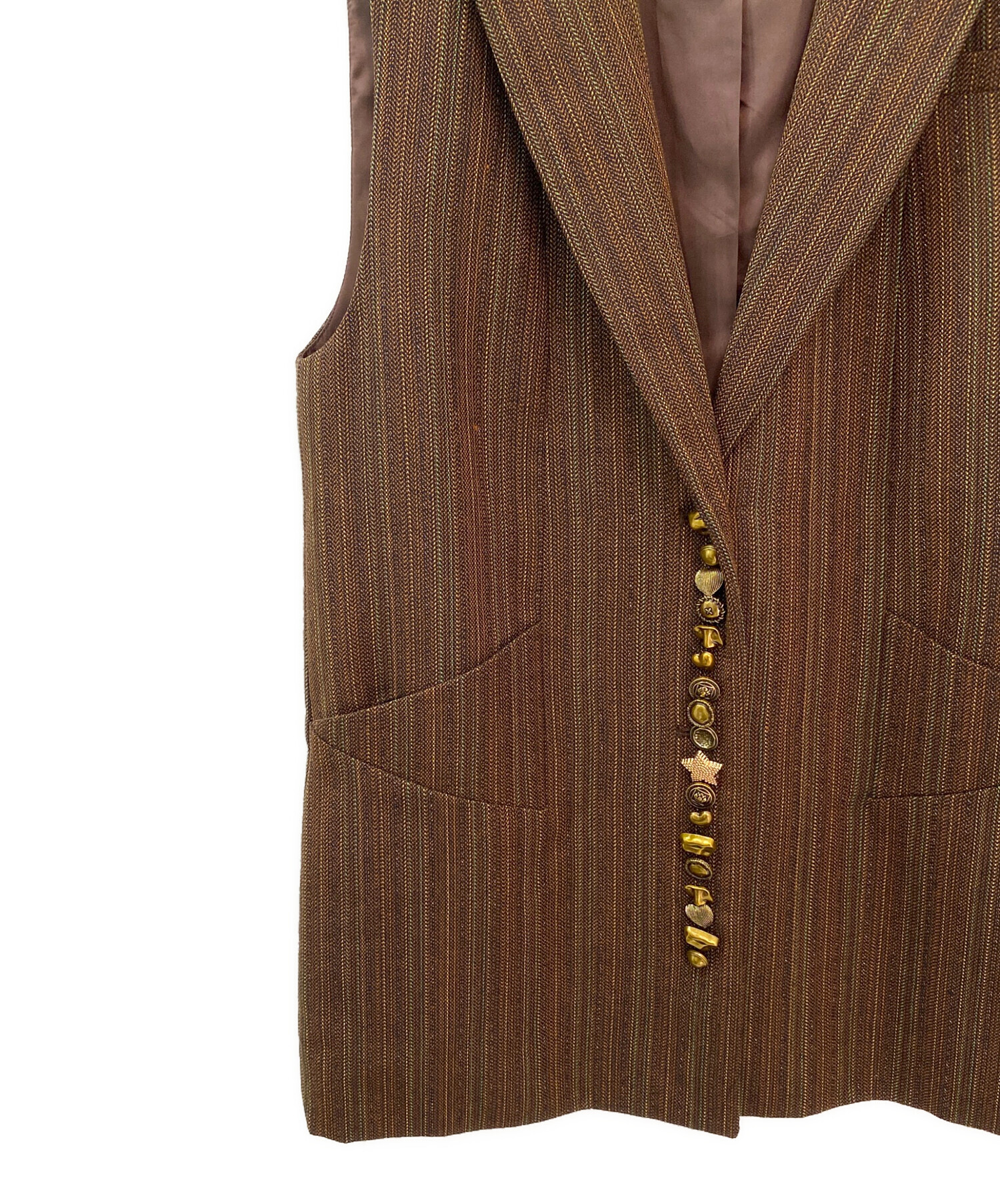 中古・古着通販】Ameri (アメリ) UND MANY MOTIF BUTTON VEST ブラウン