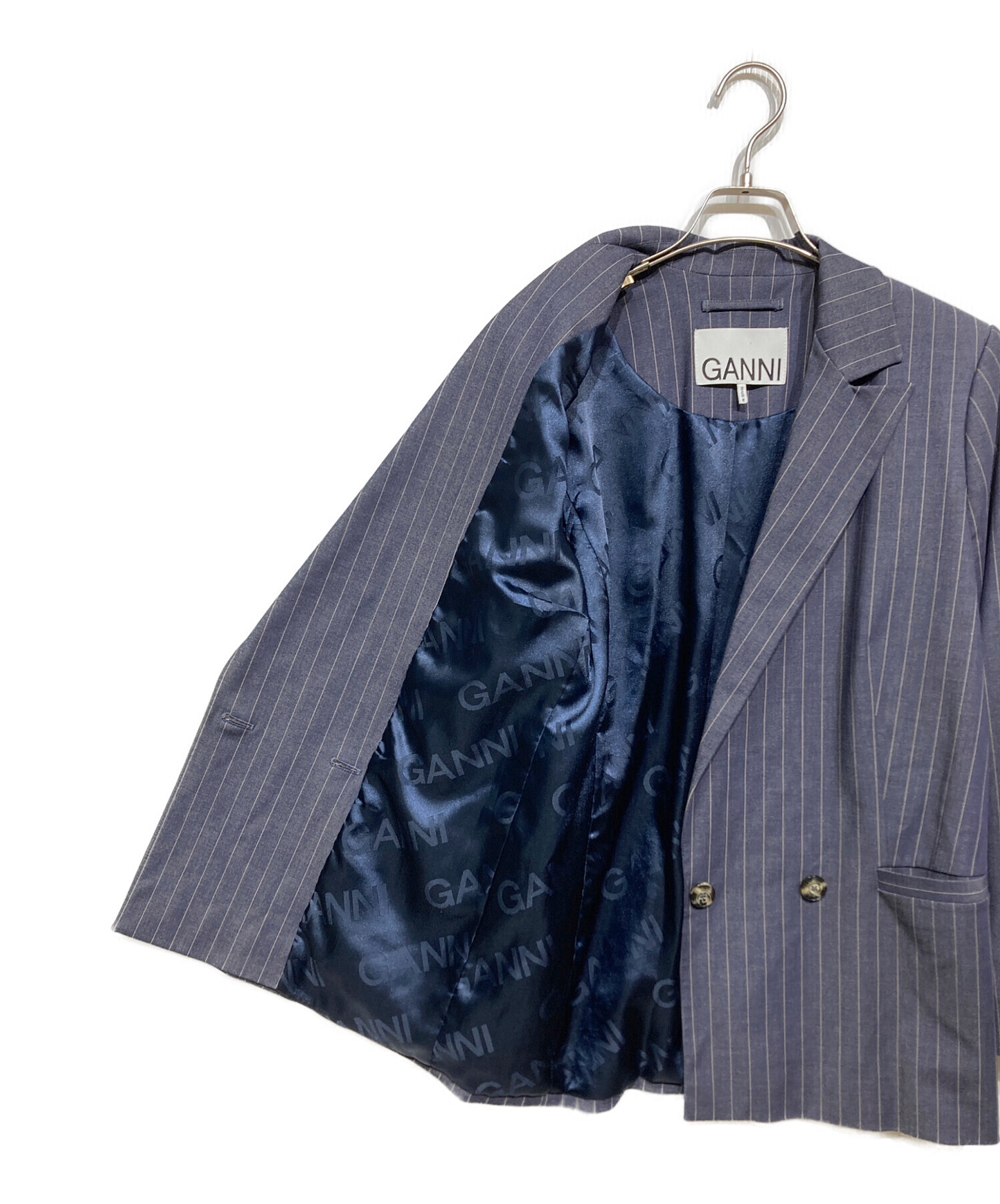 中古・古着通販】GANNI (ガニー) ストライプダブルジャケット ネイビー