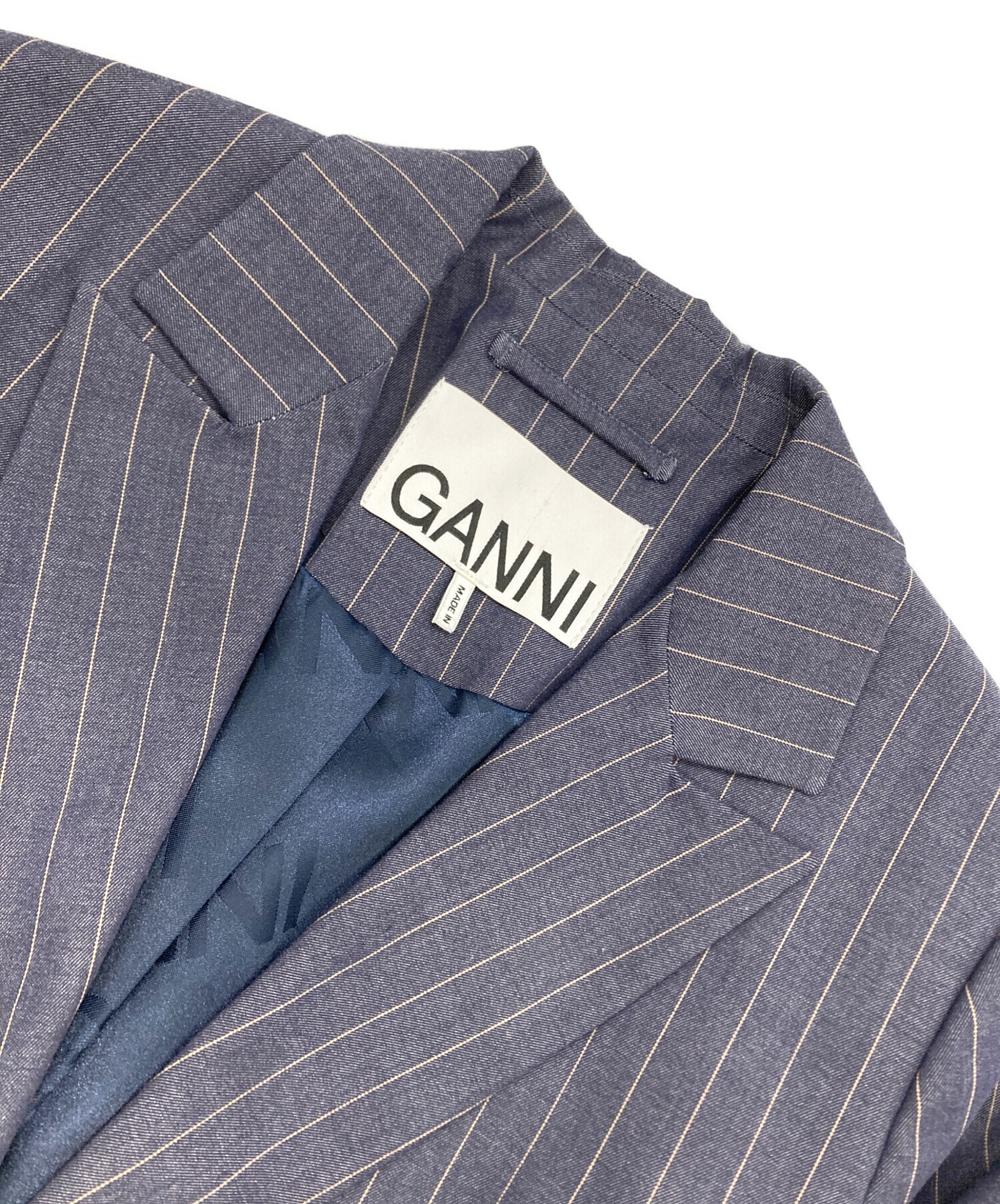 中古・古着通販】GANNI (ガニー) ストライプダブルジャケット ネイビー