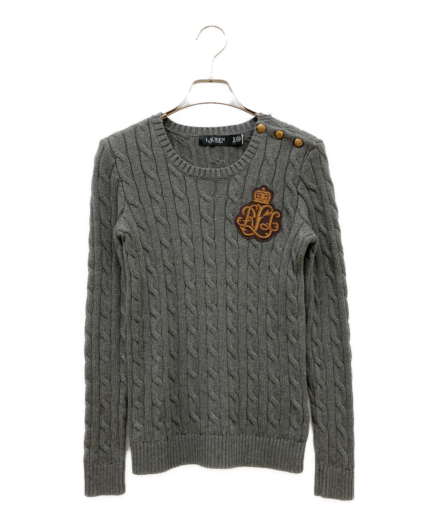 人気✨ローレンラルフローレン ケーブルニット 肩ボタン ワッペン ロゴ L 中古・古着通販】LAUREN RALPH LAUREN (ローレンラルフローレン