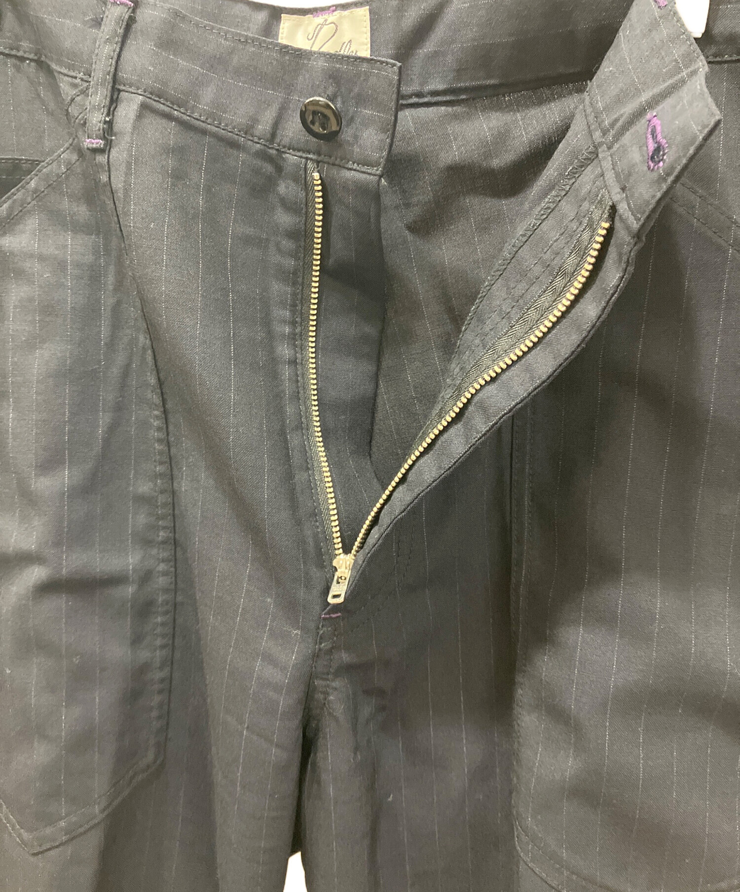 Needles ネイビー ストライプパンツ Mサイズ 中古・古着通販】Needles (ニードルズ) ウールストライプパンツ