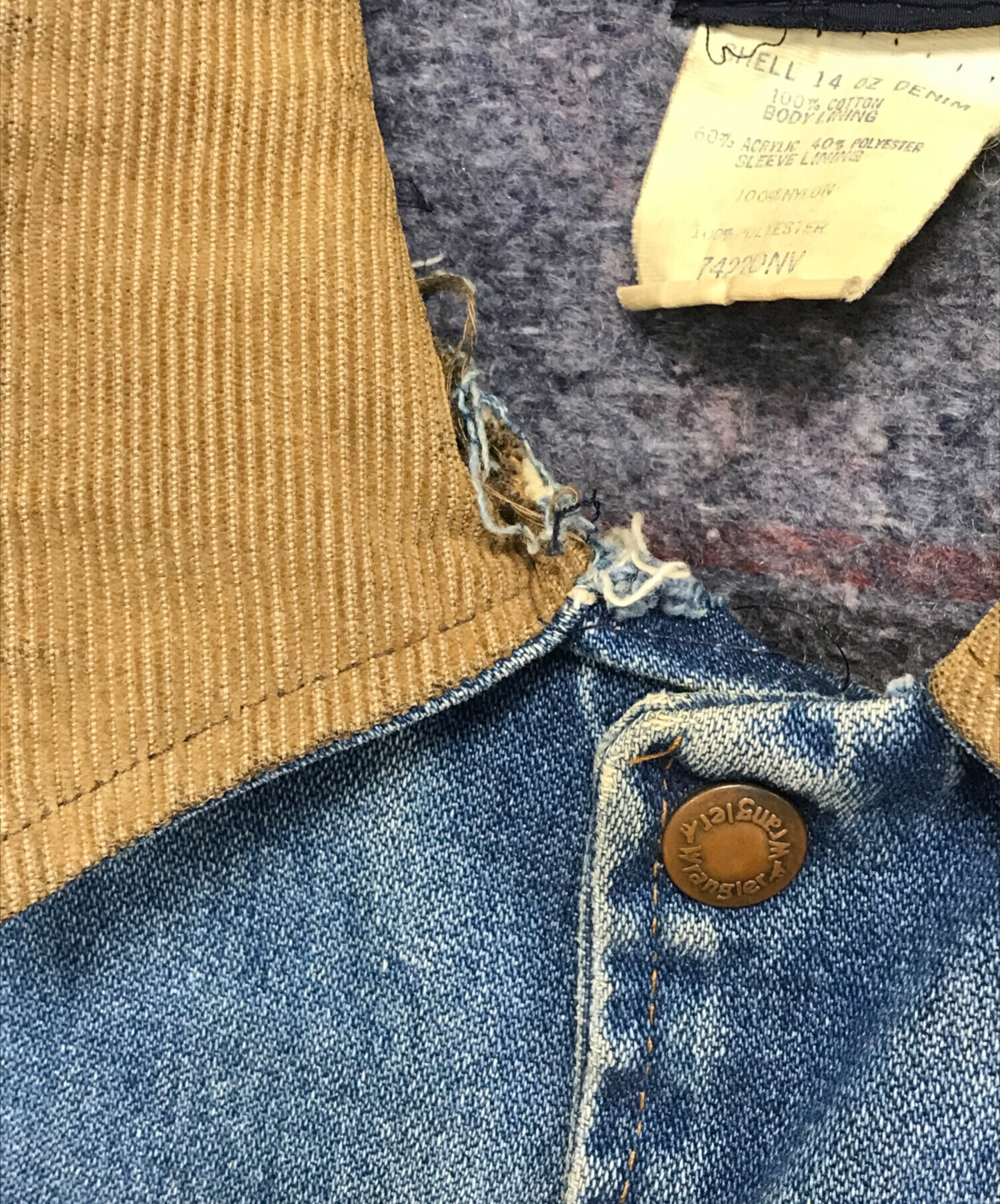 中古・古着通販】Wrangler (ラングラー) ブランケットライナー デニム 中古・古着通販】Wrangler (ラングラー) ブランケットライナー デニム