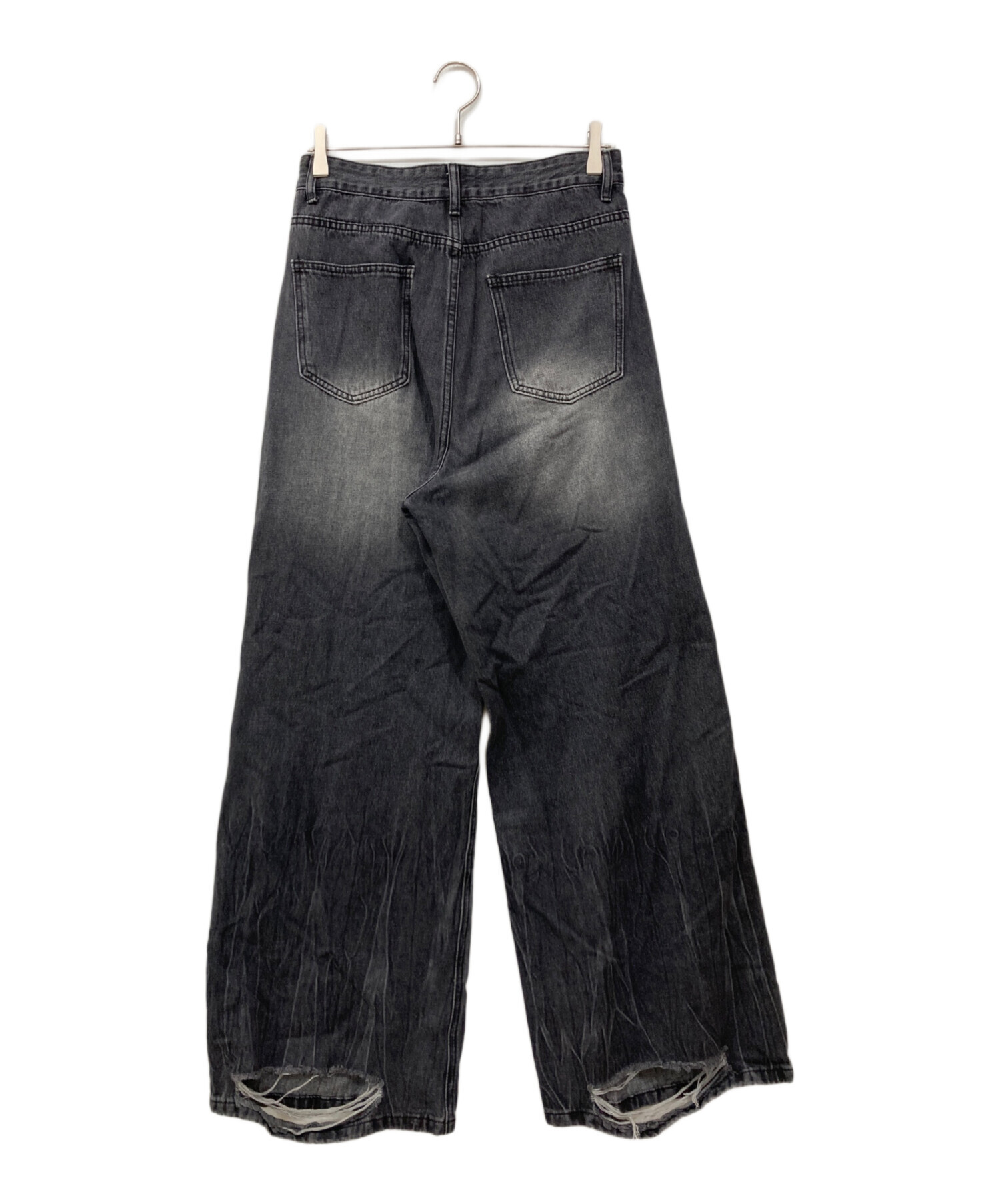 中古・古着通販】MENES (メネス) ダメージデニムパンツ ブラック