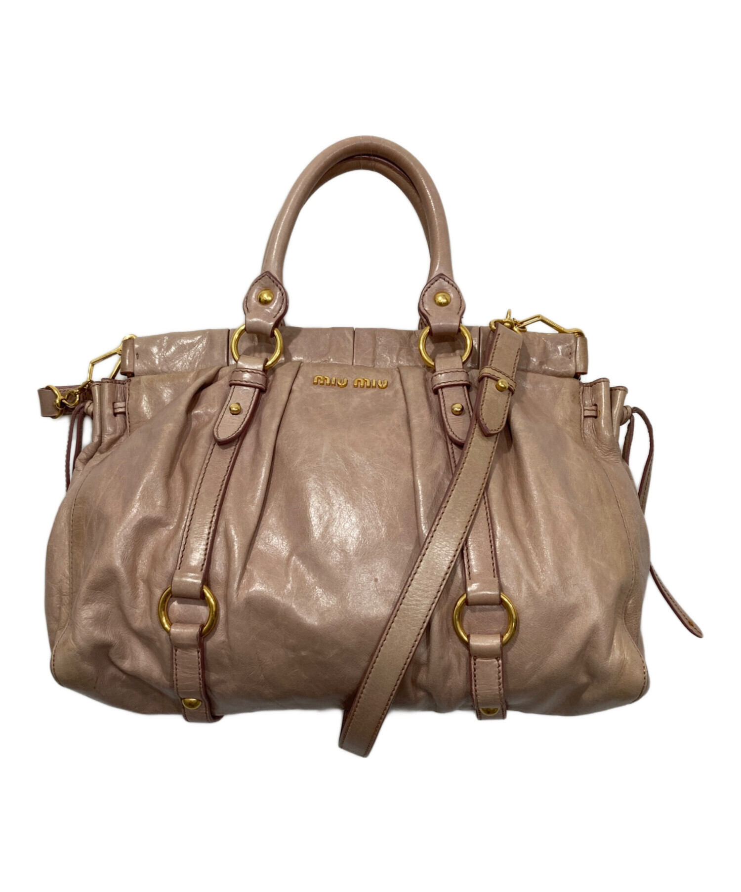 ミュウミュウ VITELLO LUX ハンドバッグ　ピンク ベージュ 中古・古着通販】MIU MIU (ミュウミュウ) VITELLO LUX 2WAYバッグ