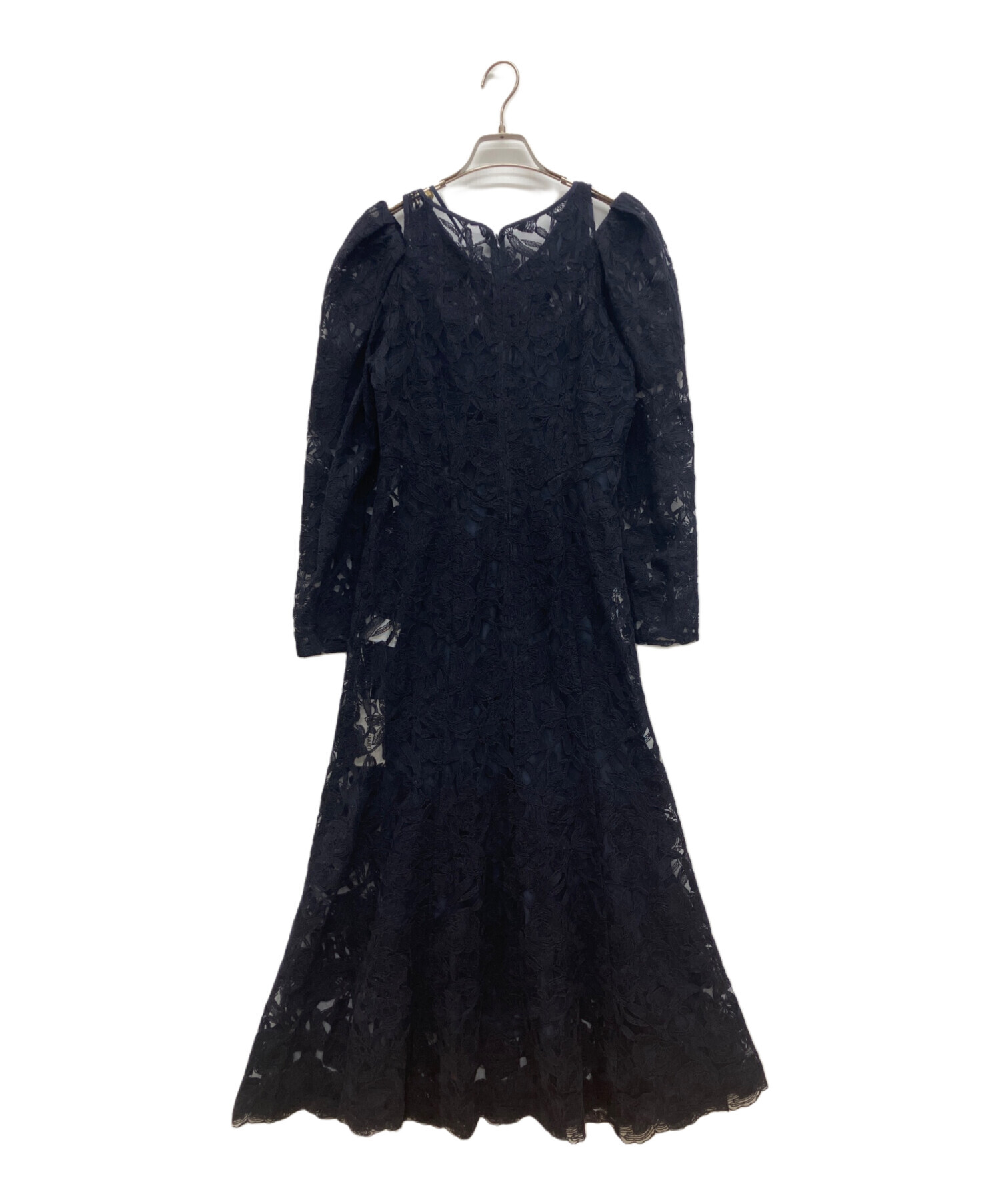 JILLSTUART リースプリーツワンピース ロング レース 黒×ネイビー 中古 