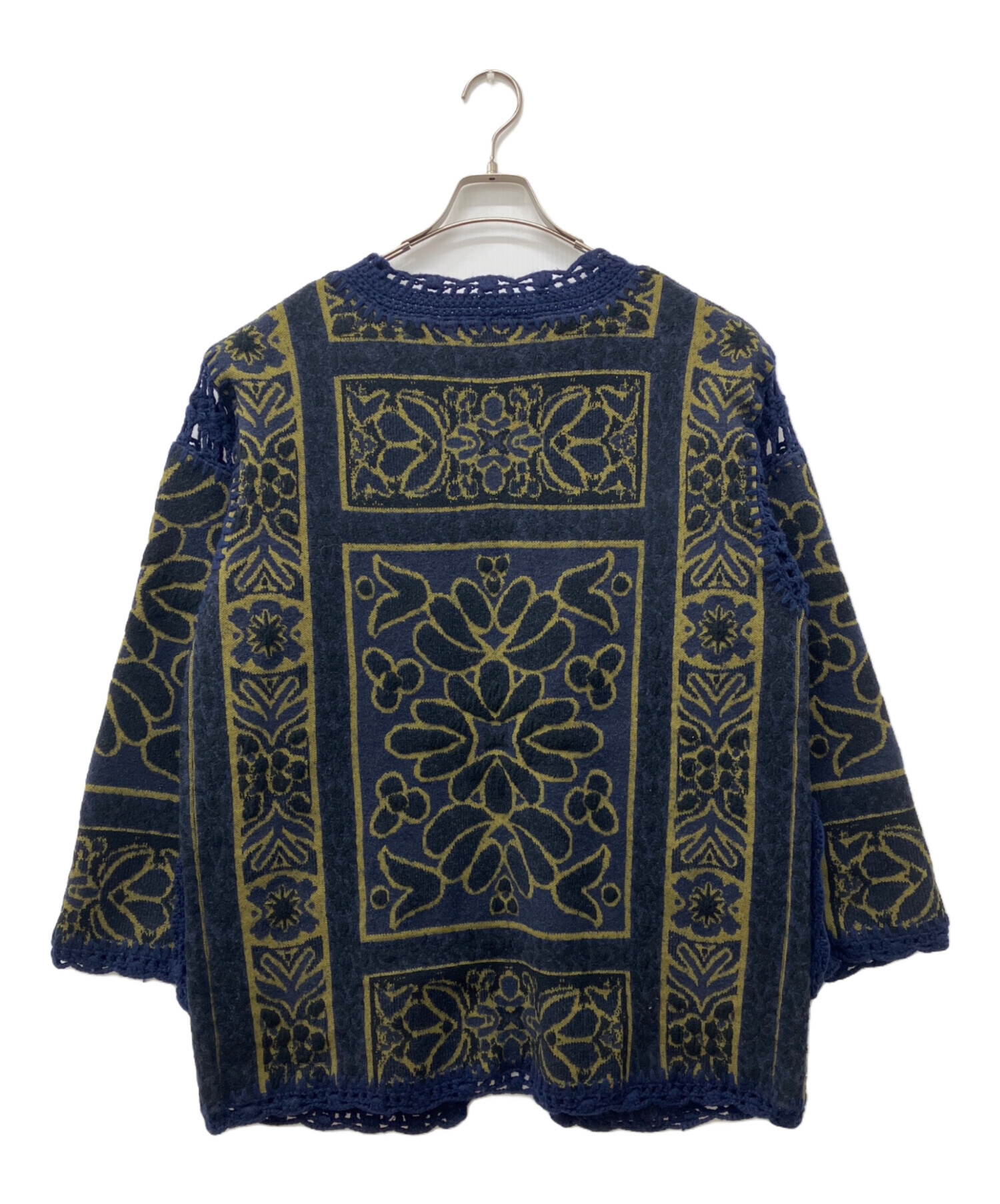 中古・古着通販】Ameri (アメリ) RUG PATTERN KNIT JACKET ネイビー