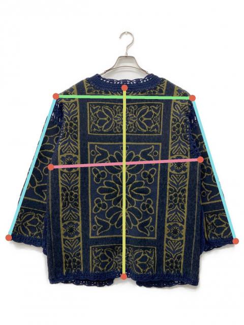 中古・古着通販】Ameri (アメリ) RUG PATTERN KNIT JACKET ネイビー