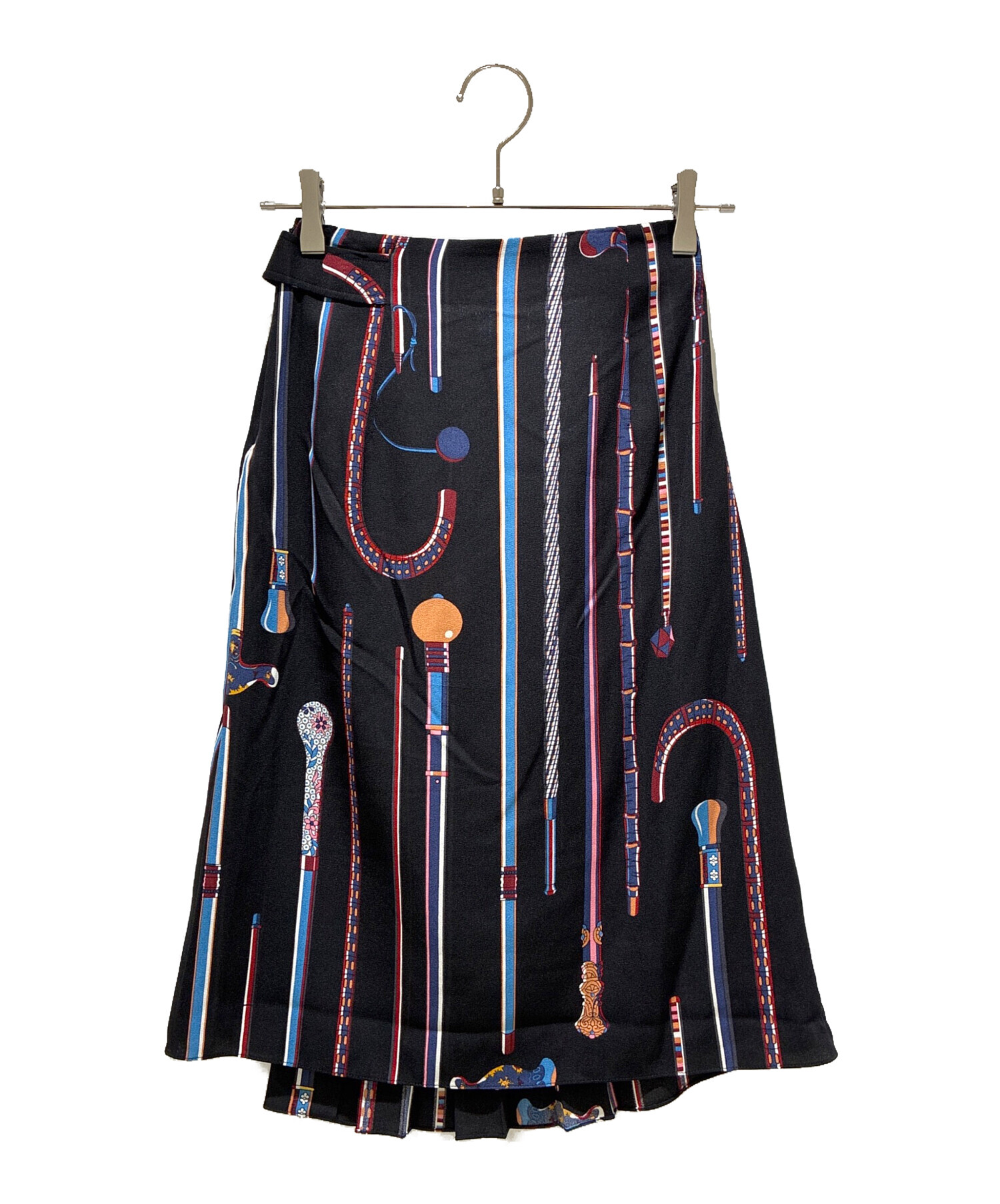 中古・古着通販】HERMES (エルメス) シルクプリーツスカート ブラック  