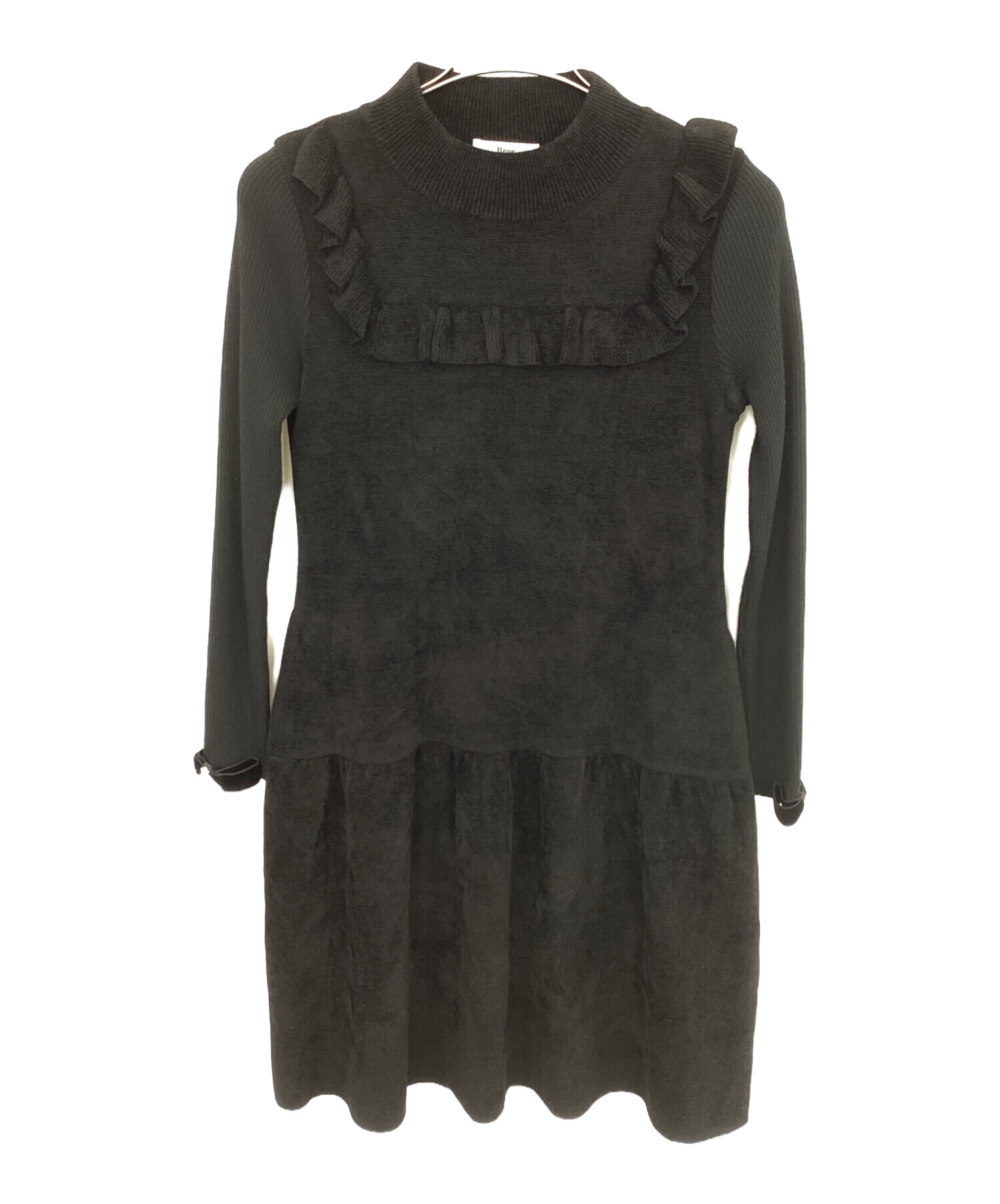 24AW ルネ Rene フリル袖 カットソー ワンピース 38 ブラック 中古・古着通販】Rene (ルネ) フリルニットワンピース ブラック サイズ