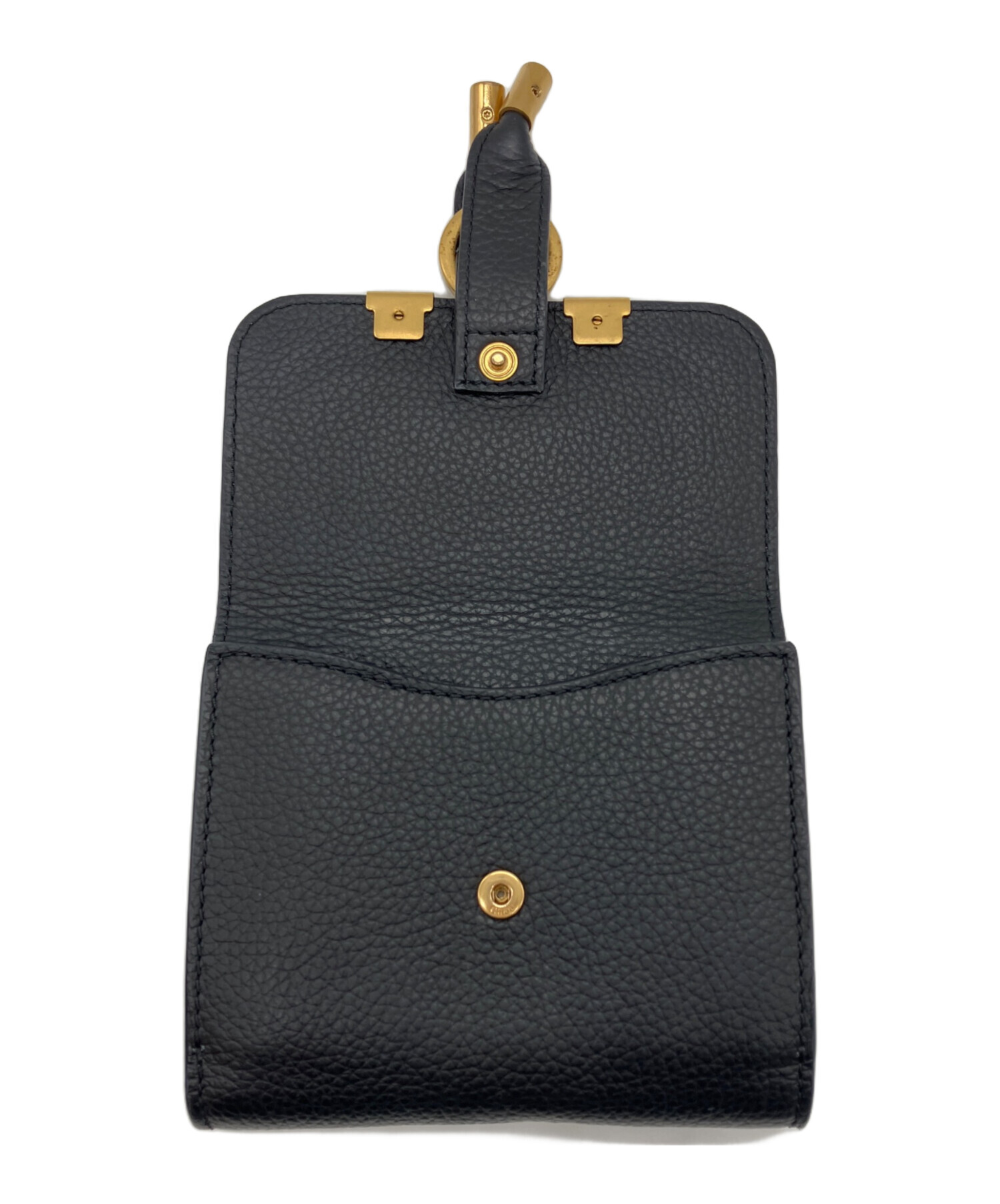 クロエ Chloe 二つ折り財布 ドリュー レザー ブラック ゴールド レディース 送料無料【中古】 e61421a 中古・古着通販】Chloe (クロエ) 2つ折り財布 ブラック｜ブランド