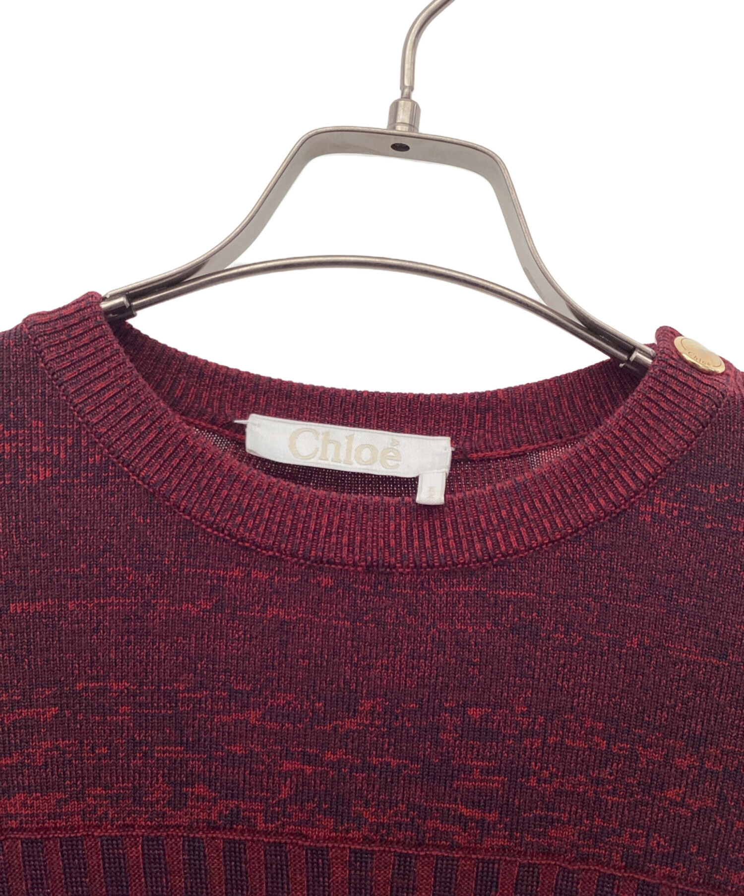中古・古着通販】Chloe (クロエ) ニットワンピース レッド×ネイビー 