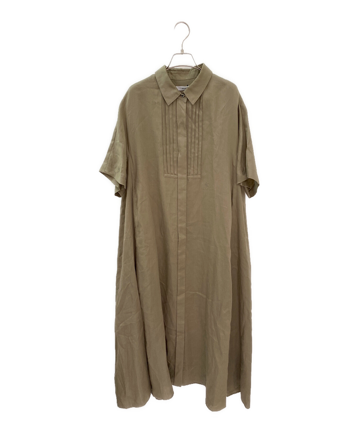 ebure シャツワンピース カーキ半袖　38 中古・古着通販】ebure (エブール) ラミーサテン シャツワンピース