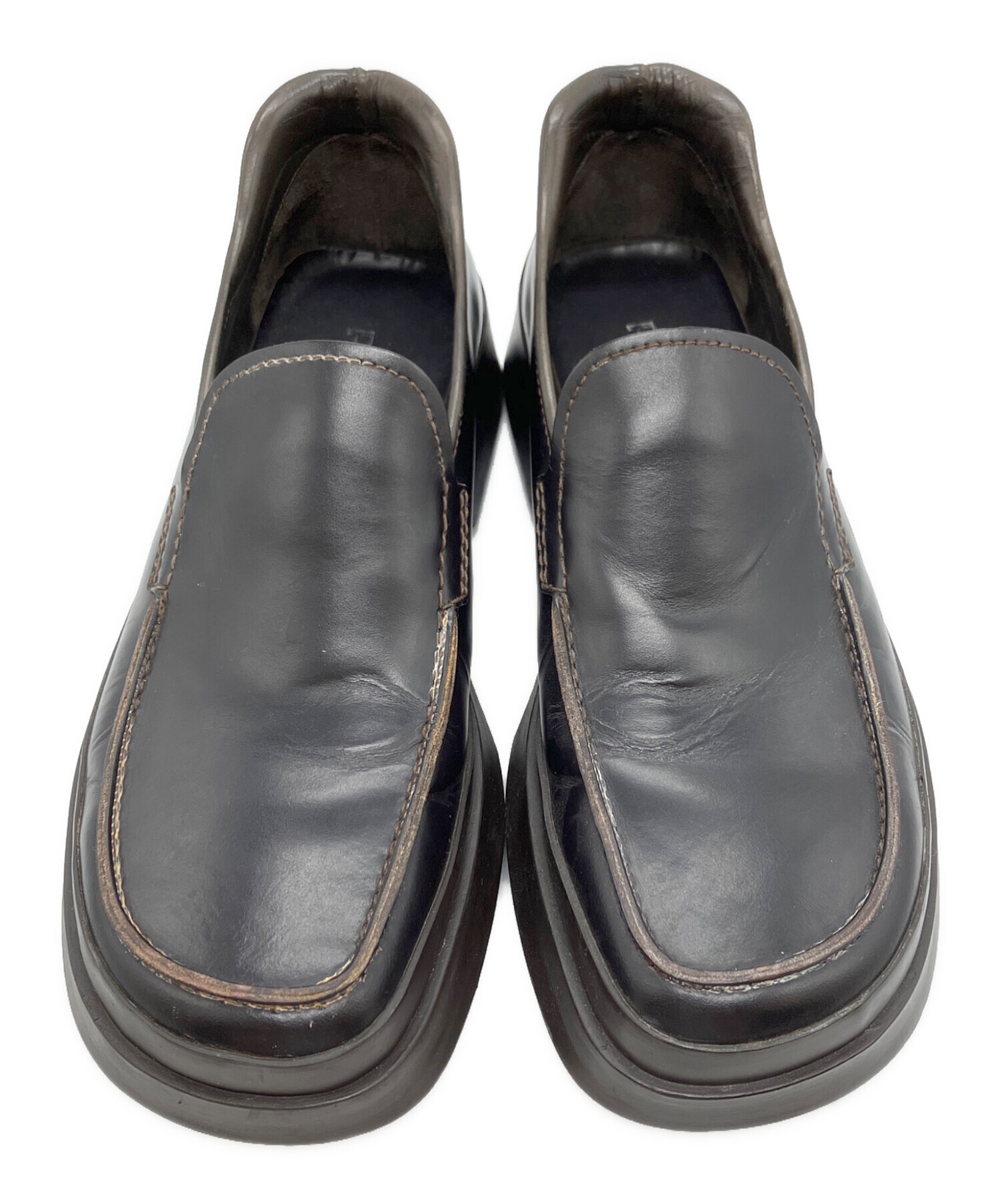 中古・古着通販】PRADA (プラダ) スクエアローファー ブラウン サイズ