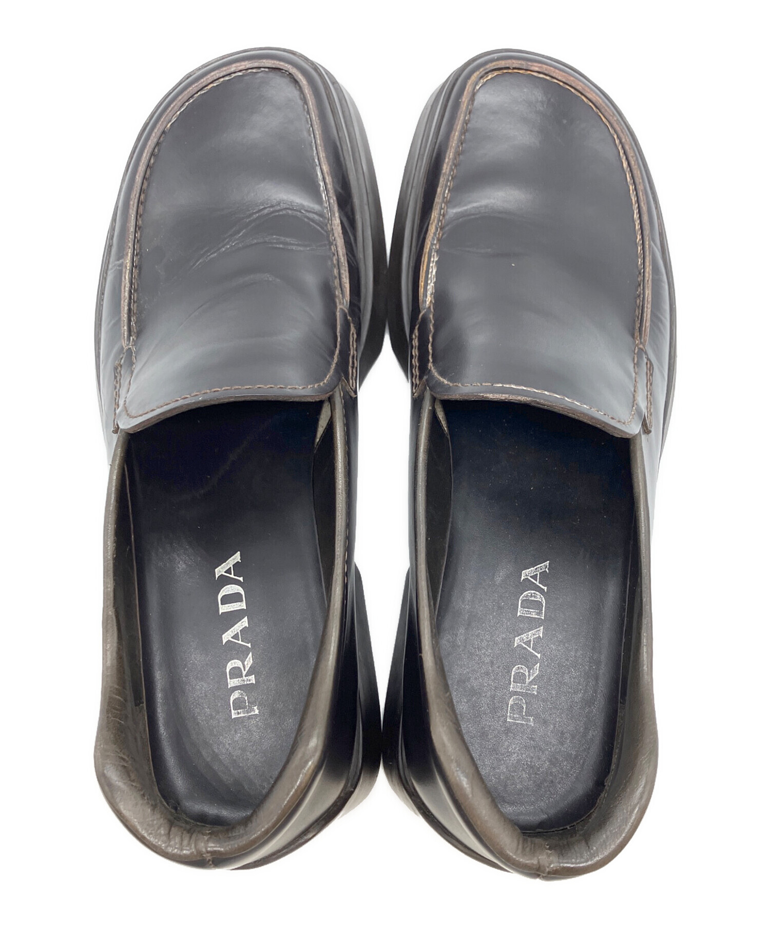 中古・古着通販】PRADA (プラダ) スクエアローファー ブラウン サイズ