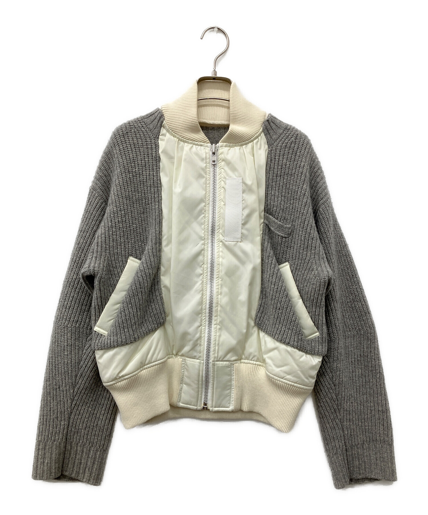 中古・古着通販】sacai (サカイ) Knit docking jacket グレー×ホワイト