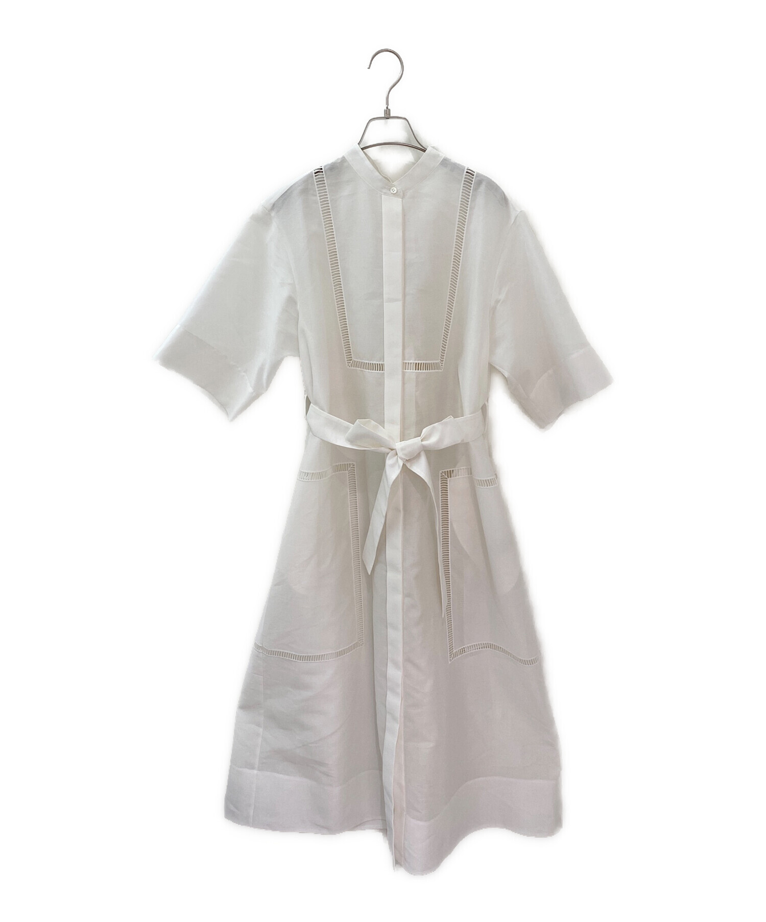 ebure(エブール)フラッフィーオーガンジー バンドカラーワンピース ebure - ebure (エブール) フラッフィーオーガンジー バンド