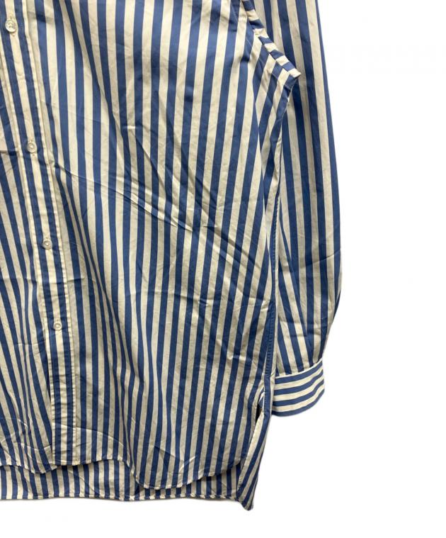 HEUGN ユーゲン カジュアルシャツ L ベージュx白x青(ストライプ) 【古着】【中古】 中古・古着通販】HEUGN (ユーゲン) ストライプバンドカラーシャツ