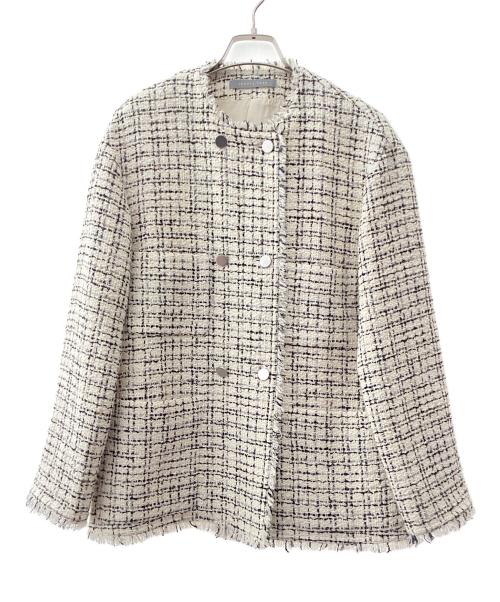 美品 theory luxe ウール ノーカラー ジャケット アイボリー M 中古・古着通販】theory luxe (セオリーリュクス) ノーカラーツイード