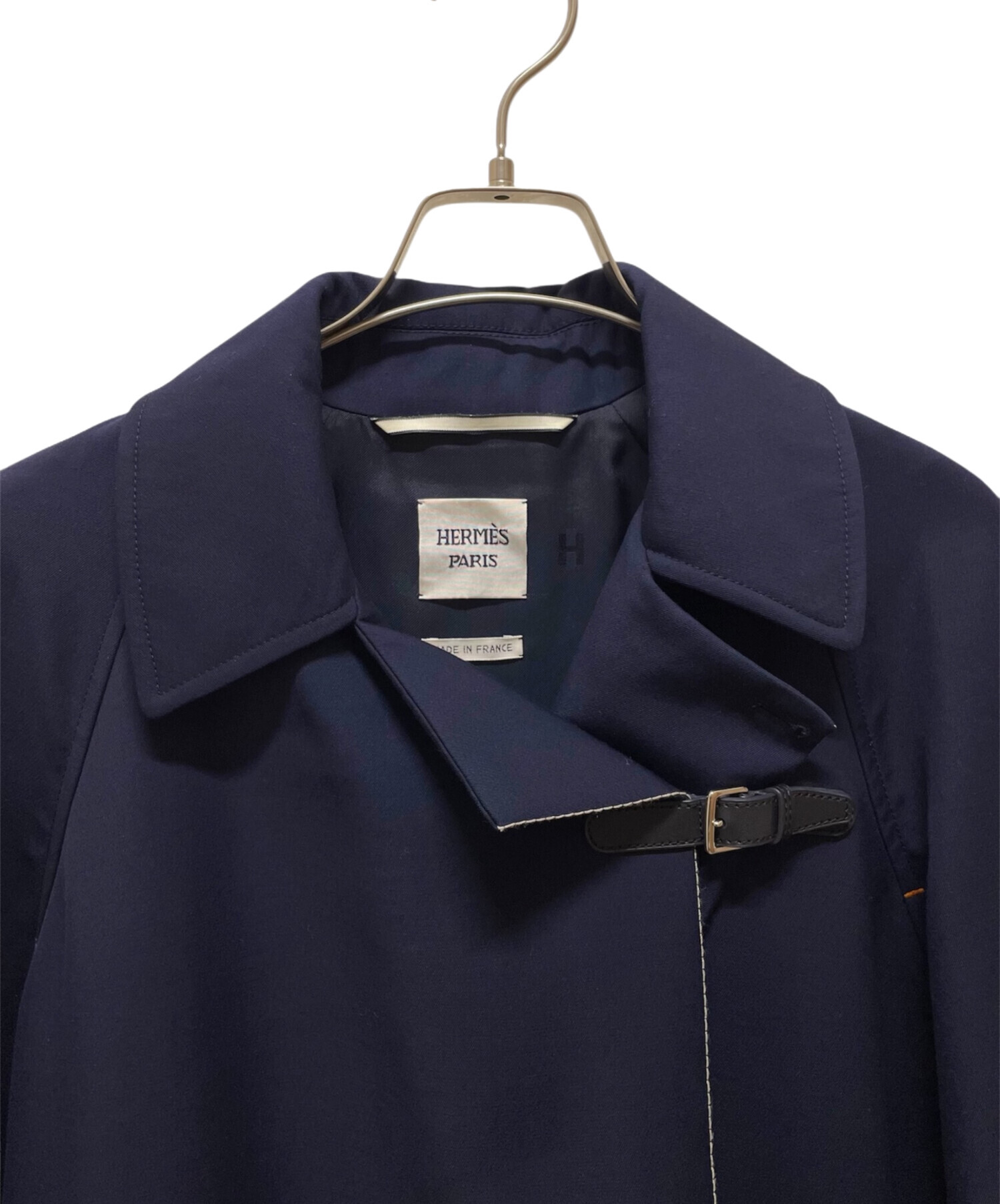 HERMES ネイビー ステンカラーコート オールドエルメス HERMES - 極美