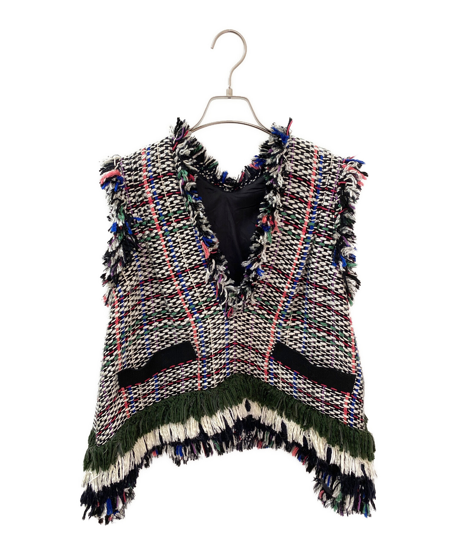 中古・古着通販】sacai (サカイ) ツイードフリンジニットベスト マルチ