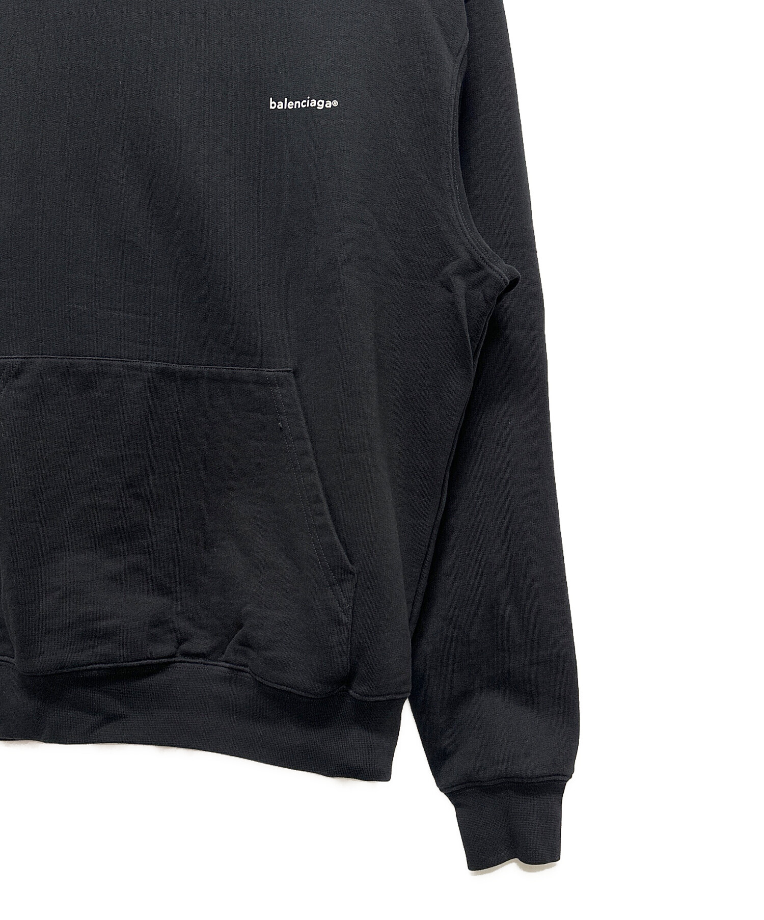 BALENCIAGA ブラック パーカー オーバー XSサイズ 中古・古着通販】BALENCIAGA (バレンシアガ) フードロゴプリント プル