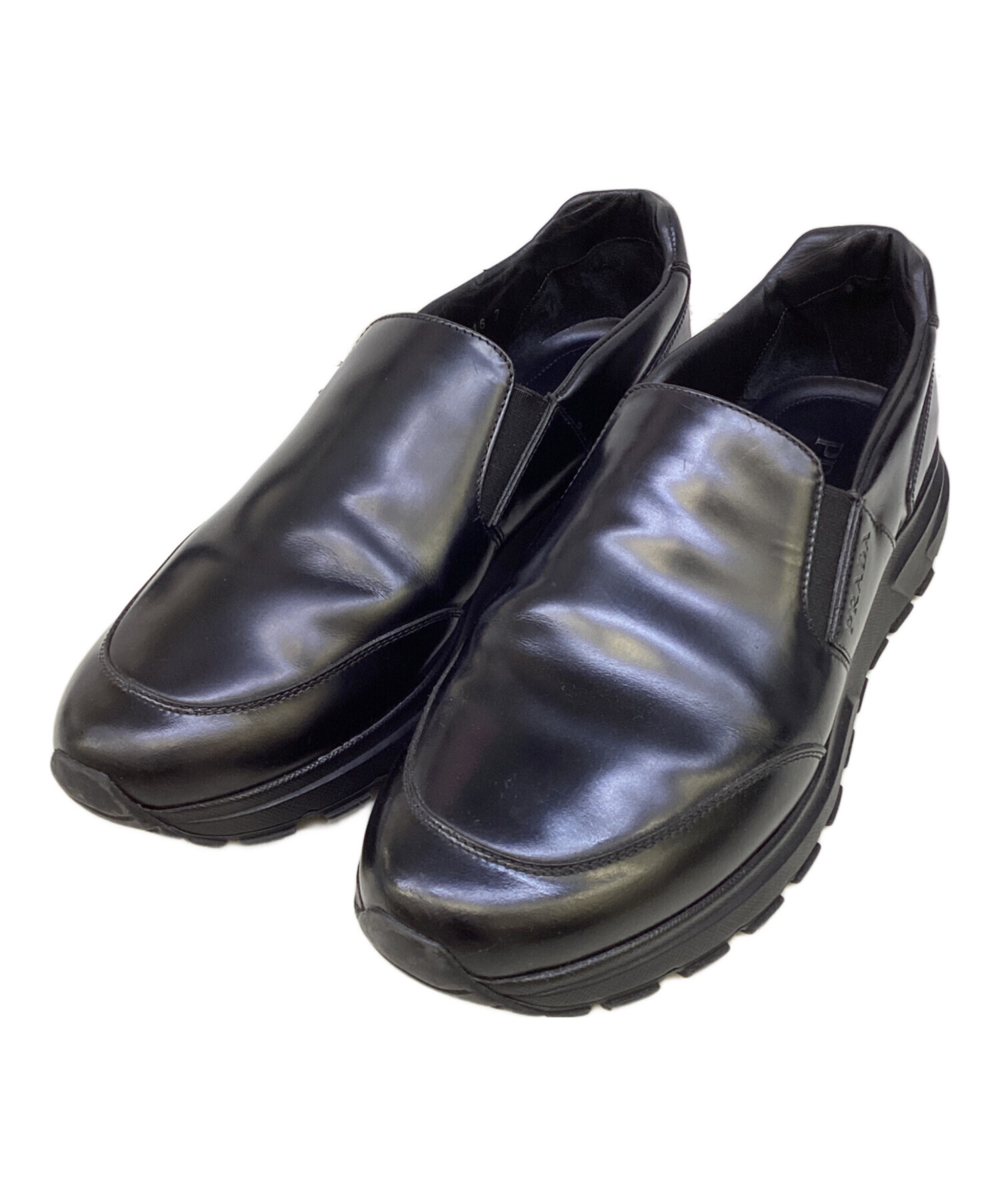 プラダ　ブラック ドレスシューズ　295116 黒　8 中古・古着通販】PRADA (プラダ) レザースニーカー ブラック サイズ:7