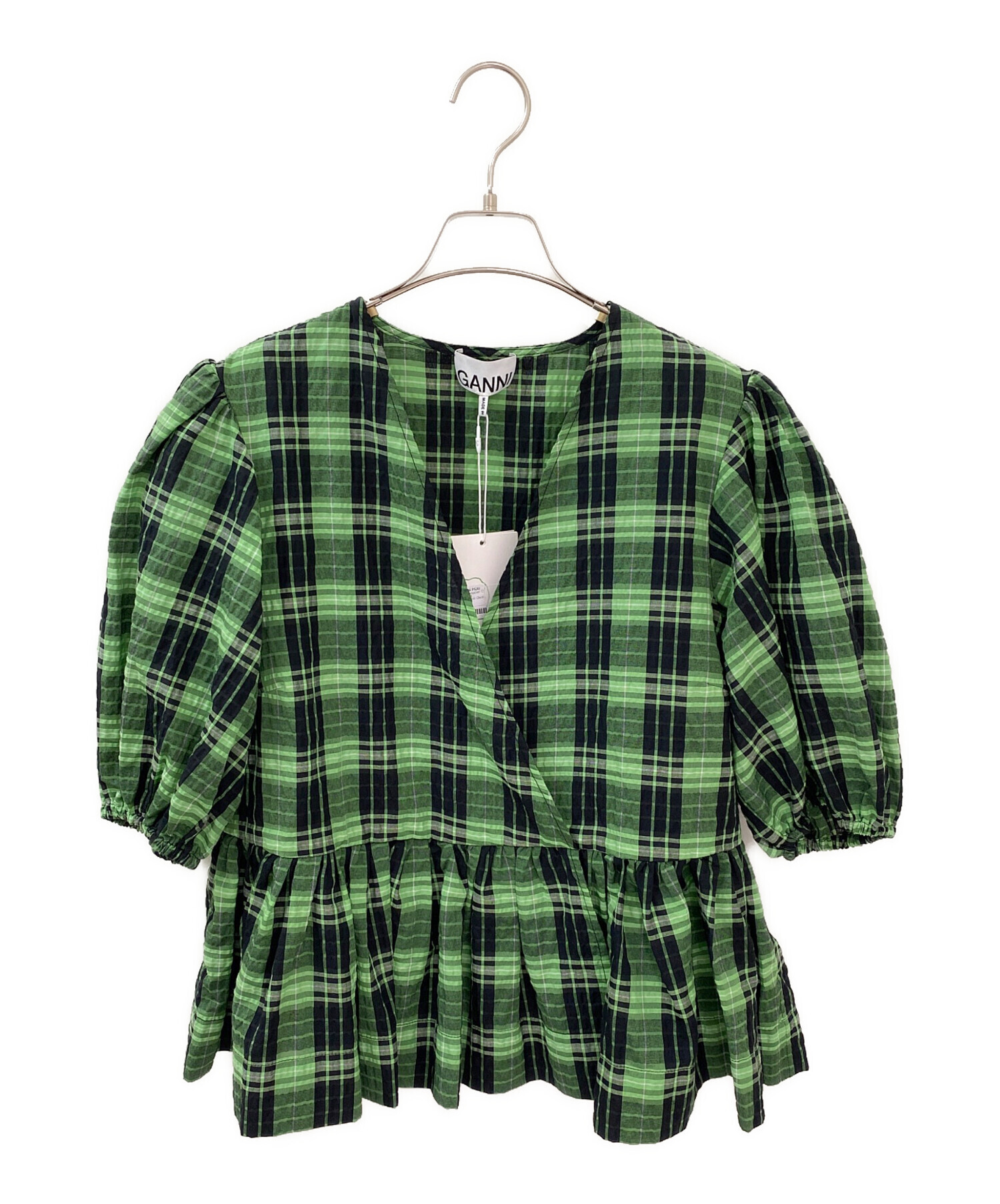 中古・古着通販】GANNI (ガニー) Seersucker Check Wrap Blouse