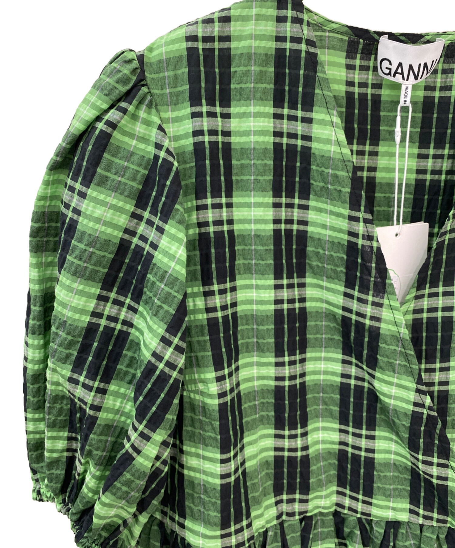 中古・古着通販】GANNI (ガニー) Seersucker Check Wrap Blouse