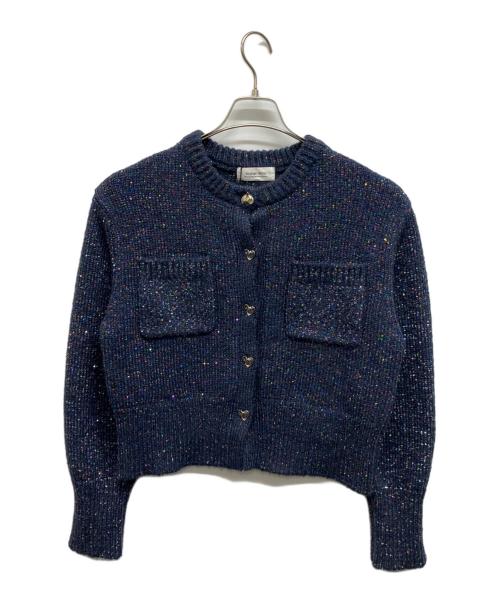アルページュストーリー Arpegestory ツイードニットジャケット 紺 中古・古着通販】Arpege story (アルページュストーリー) スパンコール