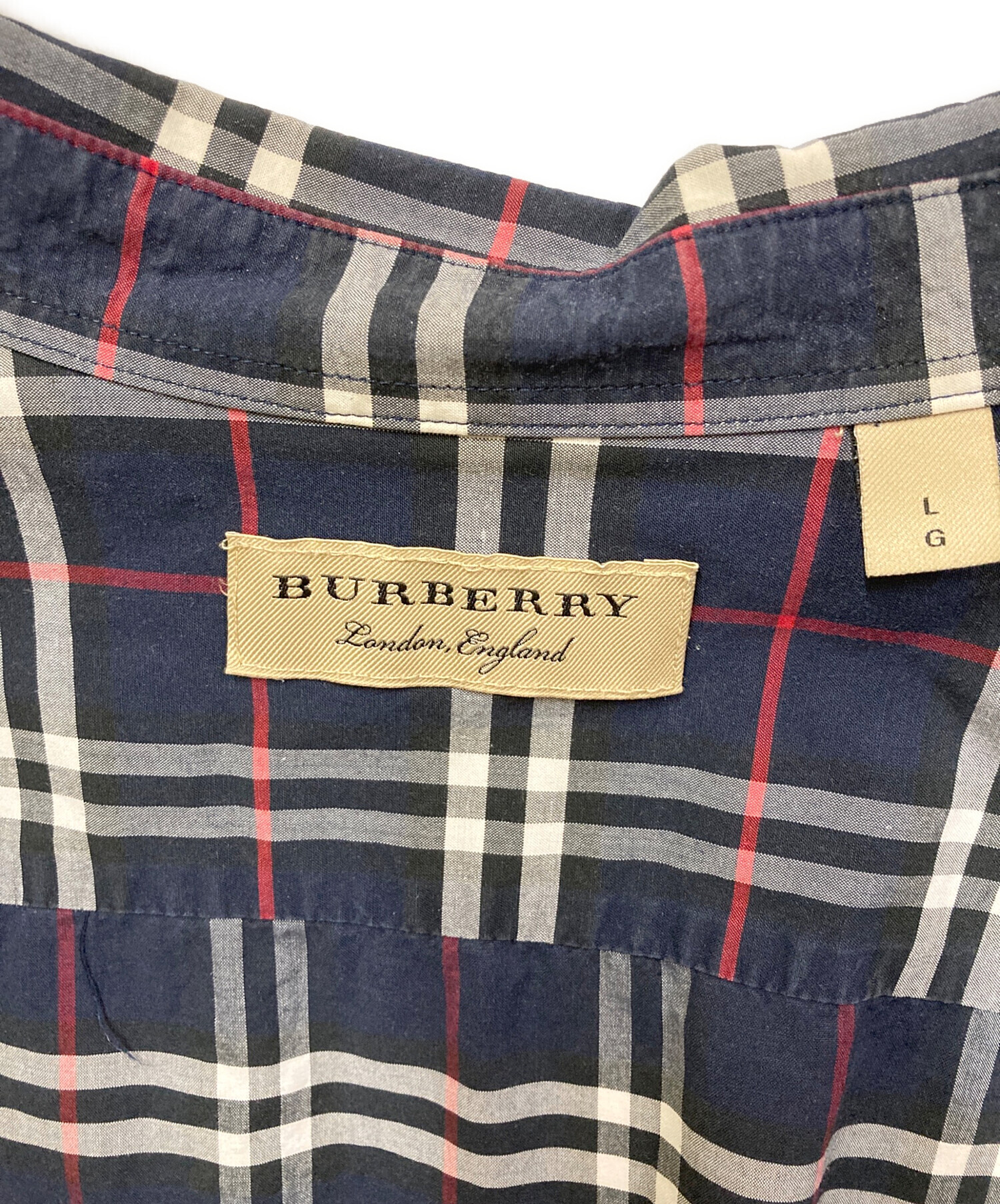 極美品　BURBERRY バーバリー チェックシャツ ネイビー　Ｌ BURBERRY（バーバリー） バーバリーチェック Yシャツ L メンズ シャツ