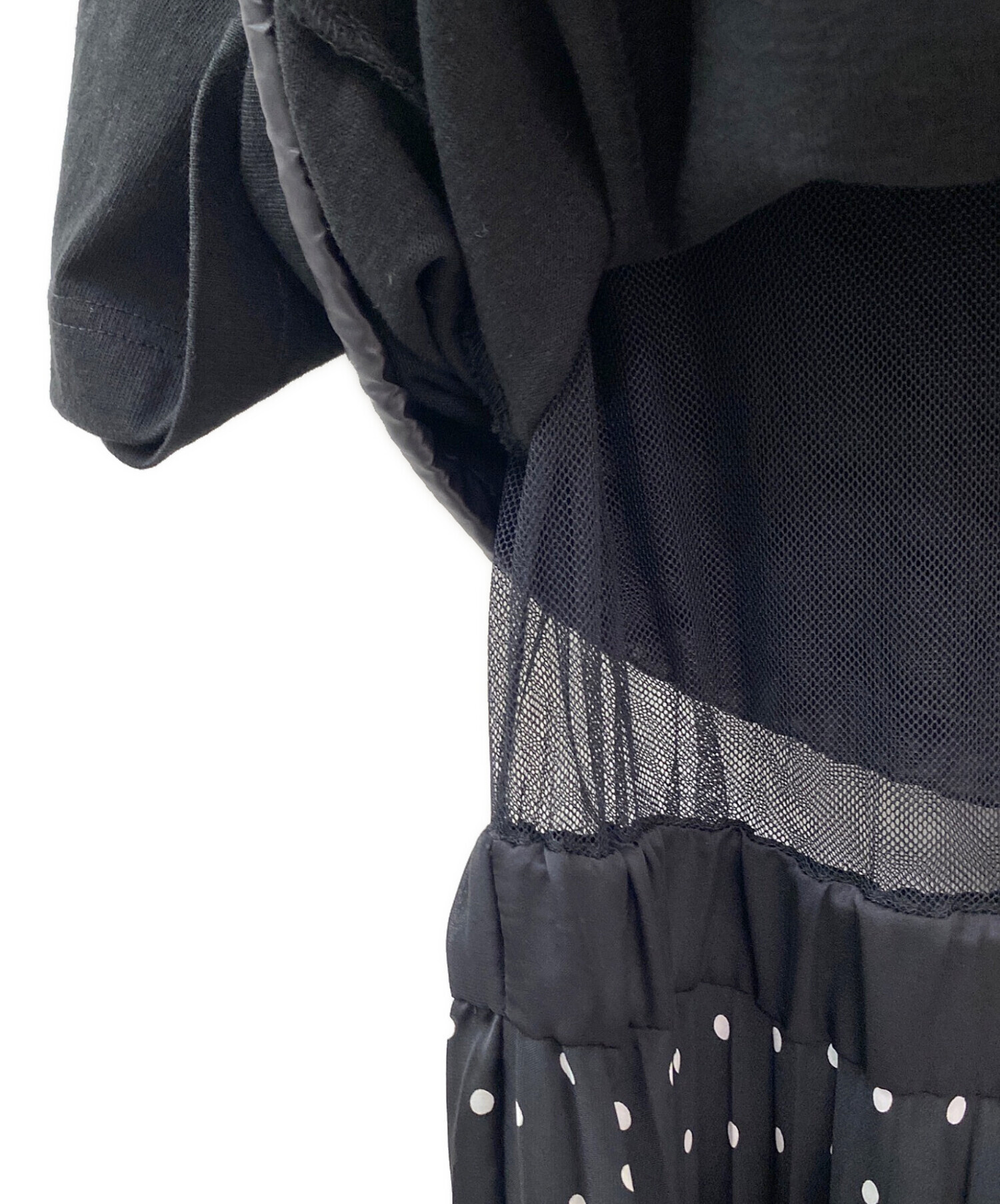 サカイ黒のプリーツ半袖チュニック 中古・古着通販】sacai (サカイ) Polka Dot Cotton Jersey x Satin