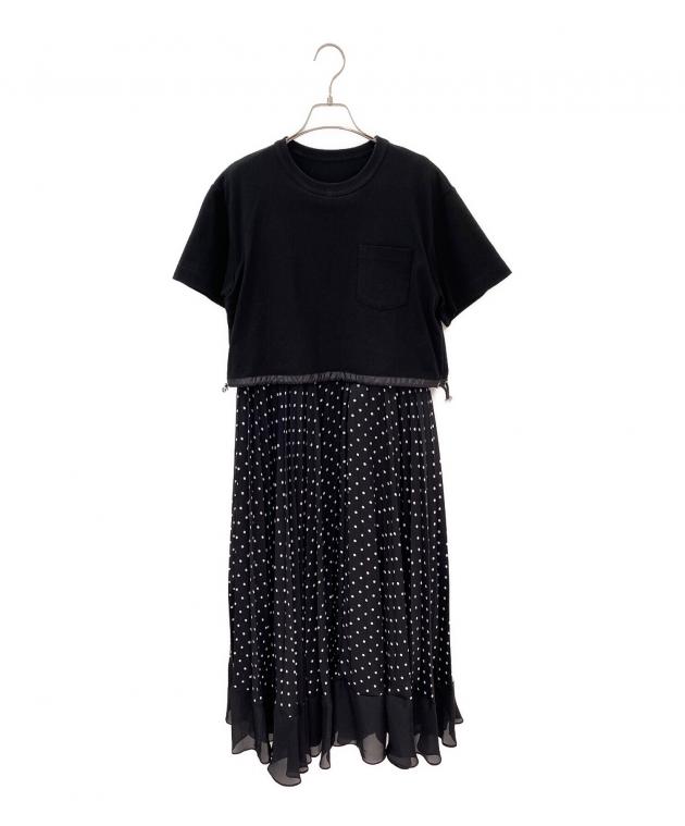 sacai サカイ ネイビー 半袖ワンピース 新品タグ付き 中古・古着通販】sacai (サカイ) Polka Dot Cotton Jersey x Satin