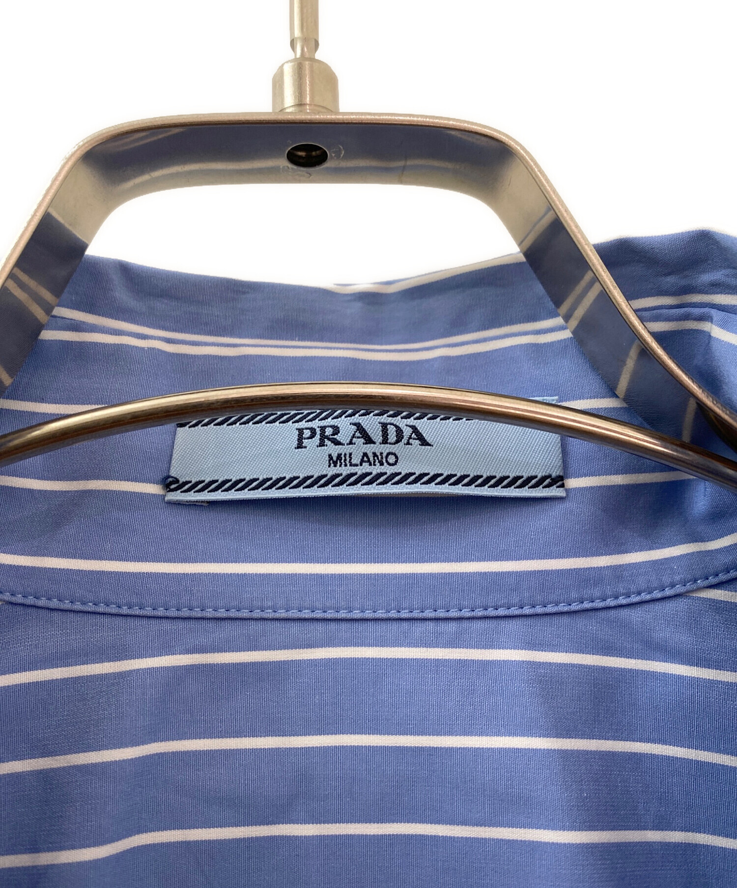 中古・古着通販】PRADA (プラダ) ストライプ ポプリン シャツ ブルー