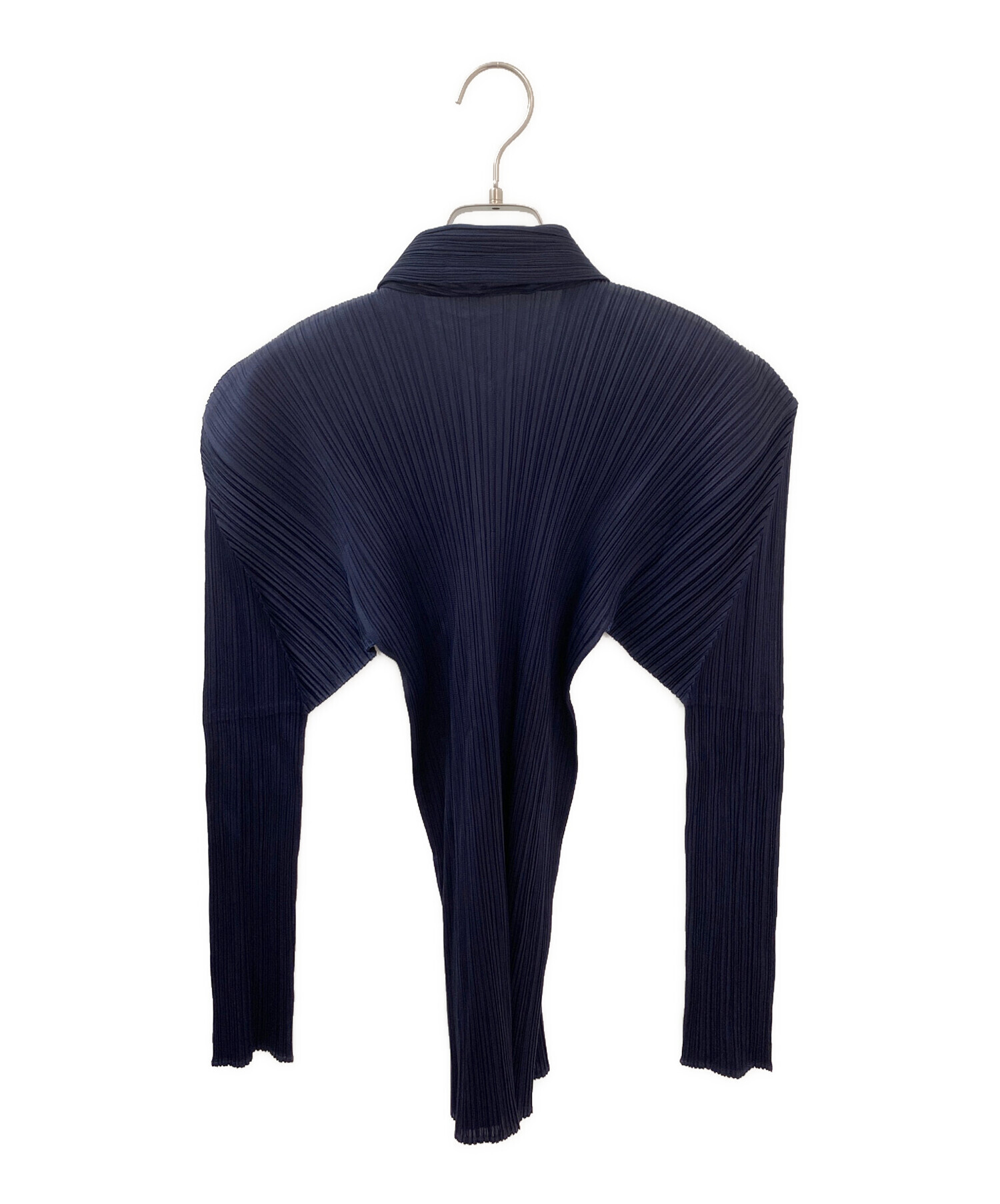 PLEATS PLEASE プリーツプリーズ カットソー ブラウス トップス ネイビー系 紺 3 長袖 ハイネック プリーツ 総柄 プリント おしゃれ シンプル きれいめ 大人女子 ブランド 上品 エレガント フェミニン オフィスカジュアル 高級【レディース】【中古】【美品】 中古・古着通販】PLEATS PLEASE (プリーツプリーズ) プリーツ