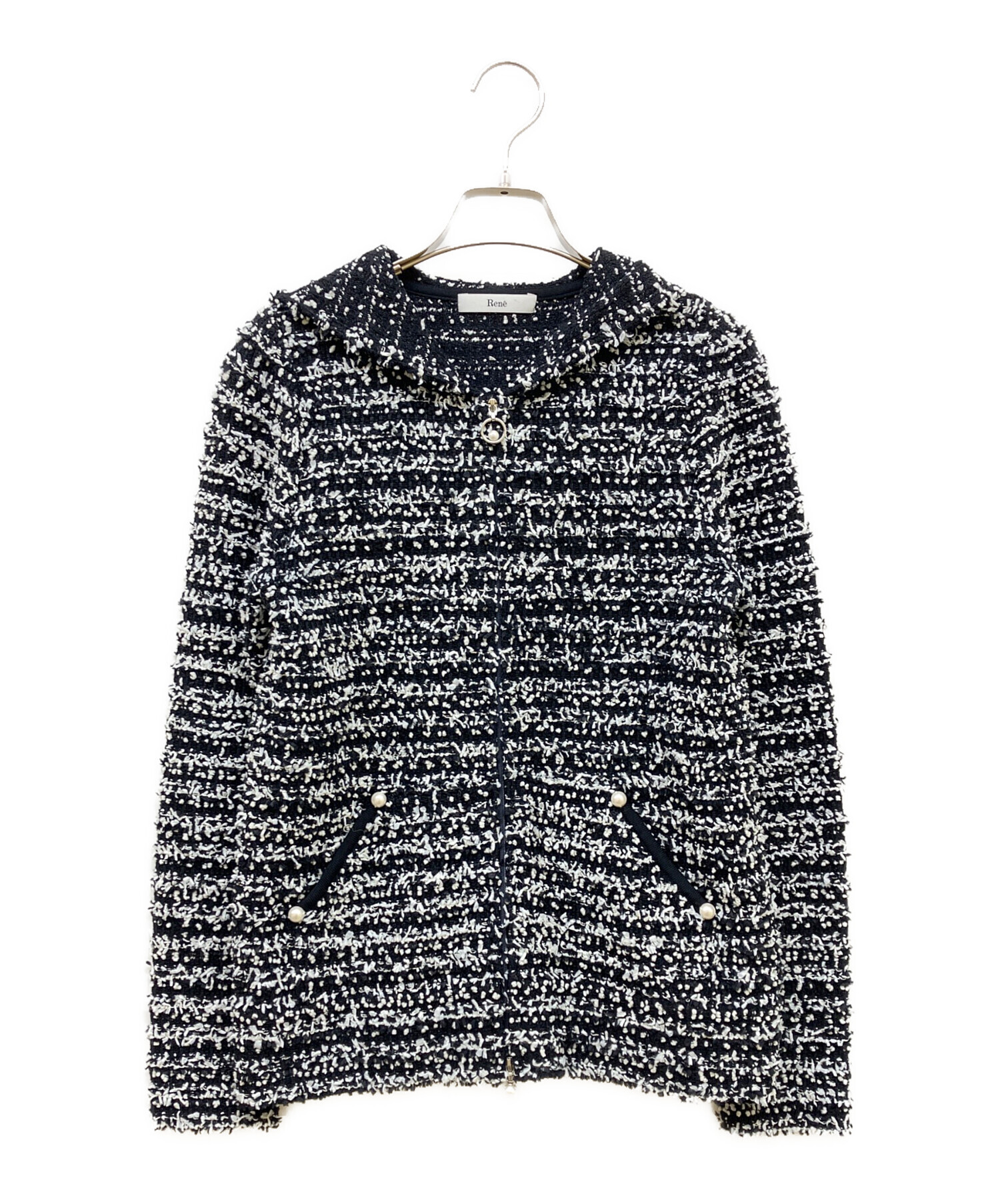 美品♡Rene♡ニットツイードフーディ 38 36(ホームクリーニング可能) 中古・古着通販】Rene (ルネ) ツイードニットフーディ ブラック サイズ