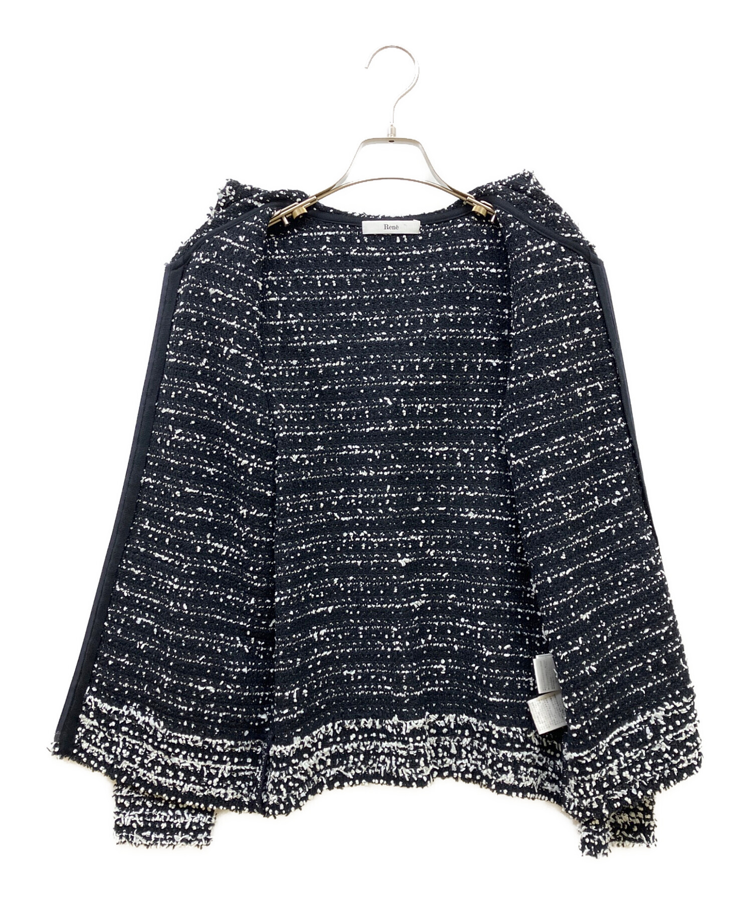 美品♡Rene♡ニットツイードフーディ 38 36(ホームクリーニング可能) 中古・古着通販】Rene (ルネ) ツイードニットフーディ ブラック サイズ