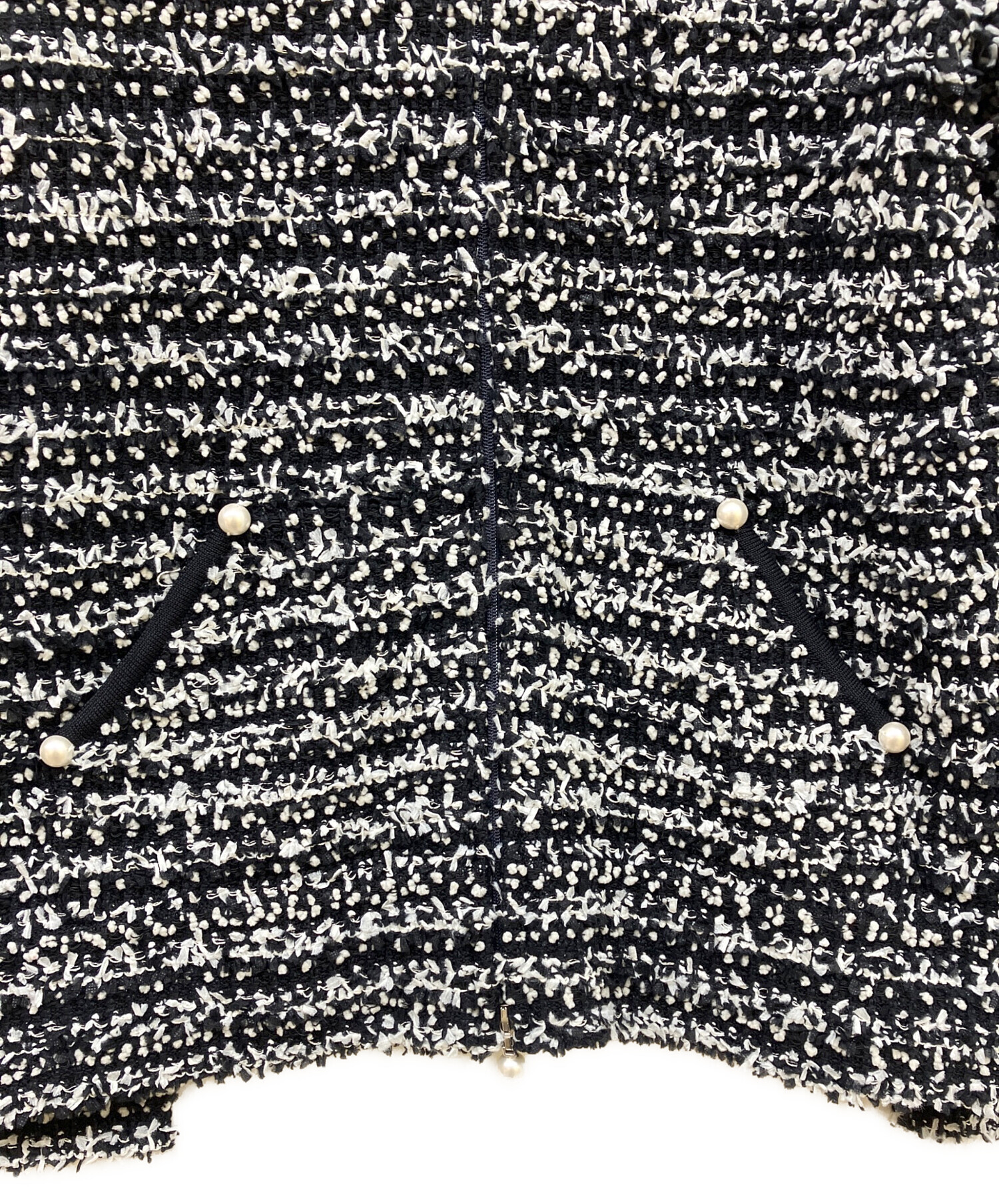 中古・古着通販】Rene (ルネ) ツイードニットフーディ ブラック サイズ
