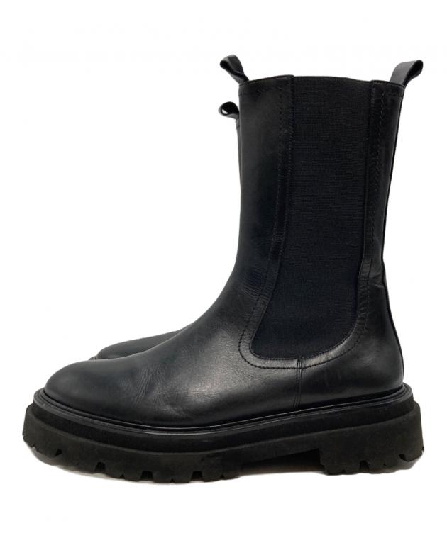 美品PASCUCCI 37 パスクッチ サイドゴアブーツ 黒 チェルシー パスクッチPASCUCCI (37) サイドゴアレザーチェルシーブーツ黒