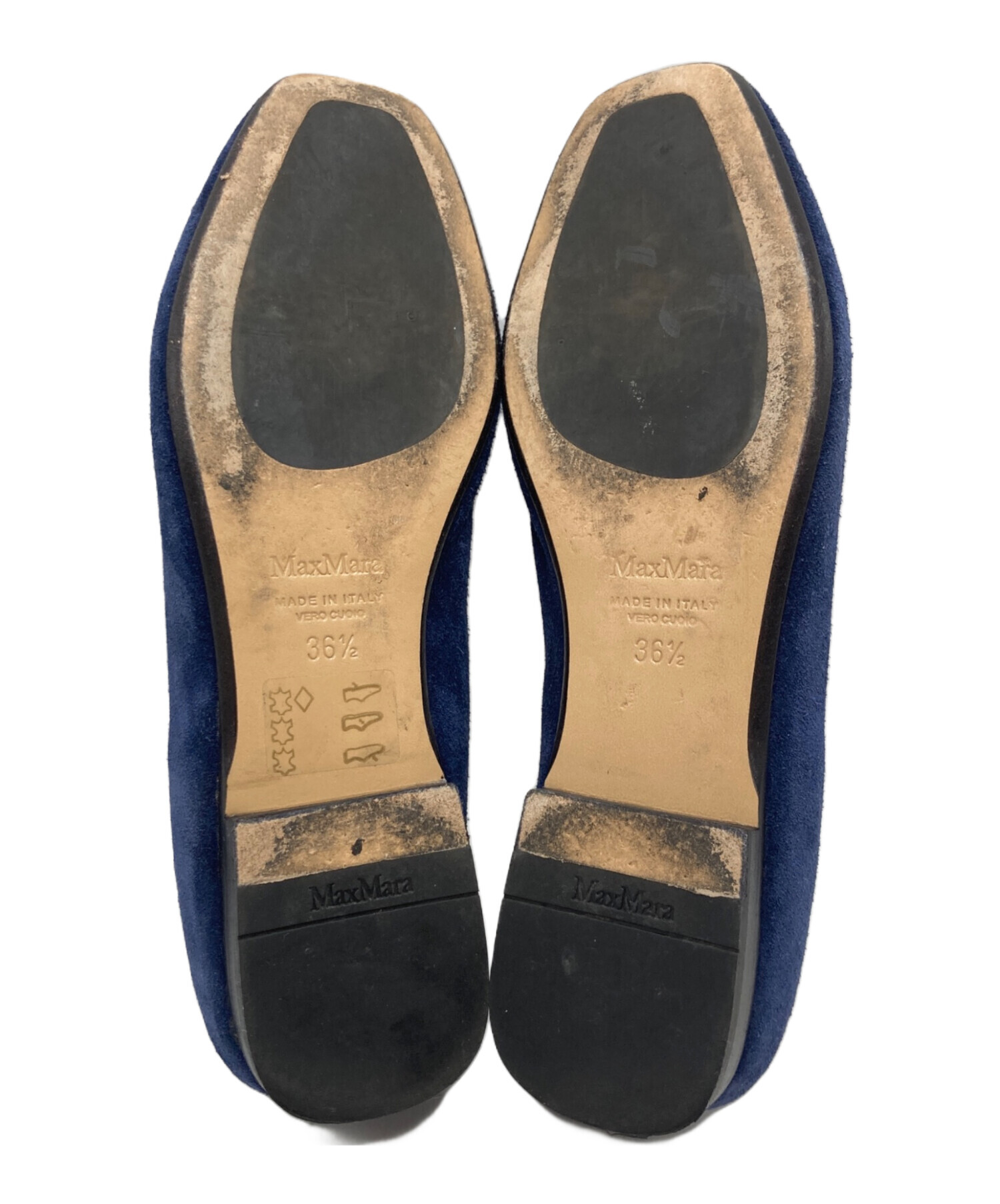 【未使用】MaxMara 白タグ　Vカットポインテッドトゥフラットパンプス　濃紺 中古・古着通販】MaxMara (マックスマーラ) スウェードフラット