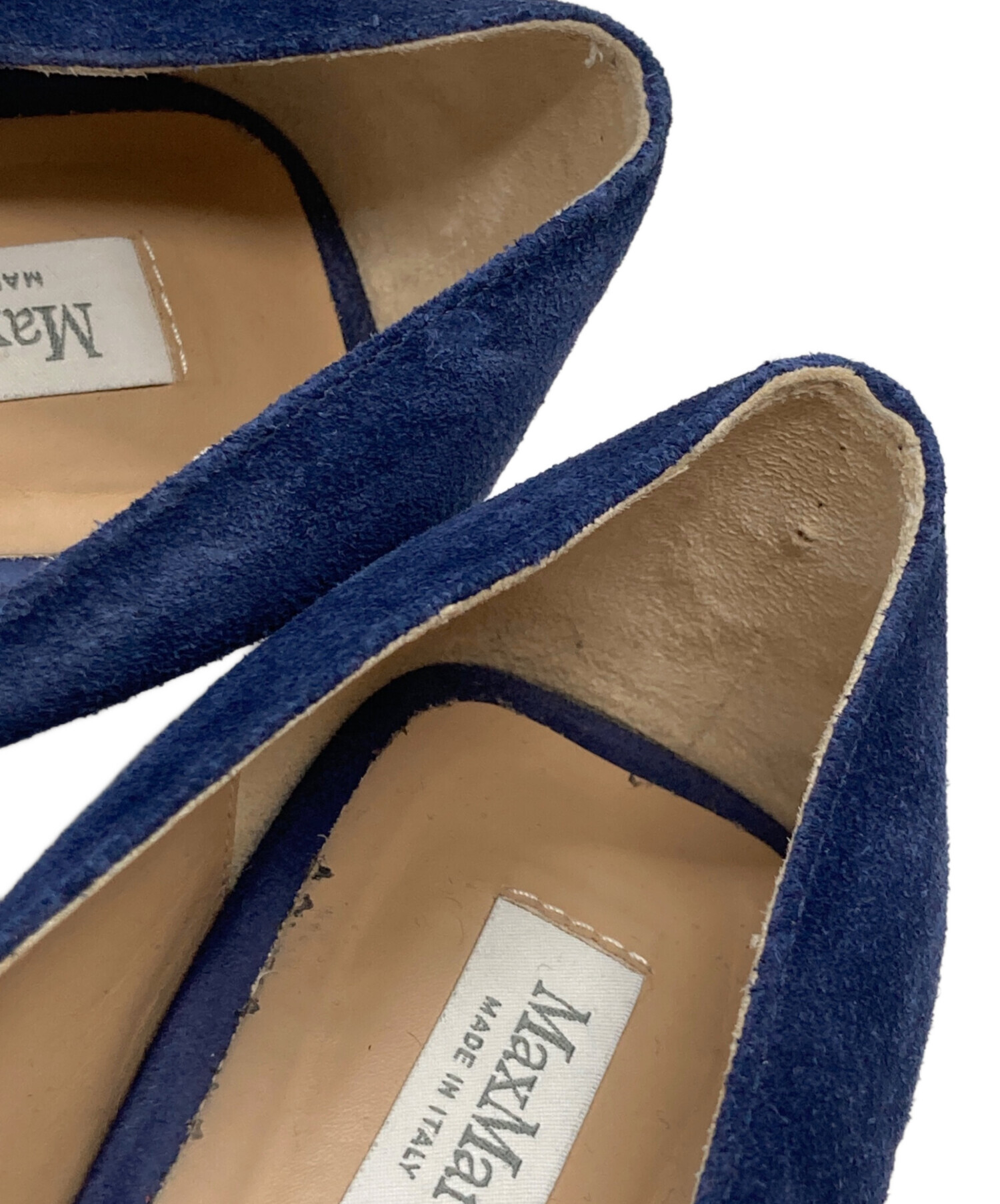 【未使用】MaxMara 白タグ　Vカットポインテッドトゥフラットパンプス　濃紺 中古・古着通販】MaxMara (マックスマーラ) スウェードフラット
