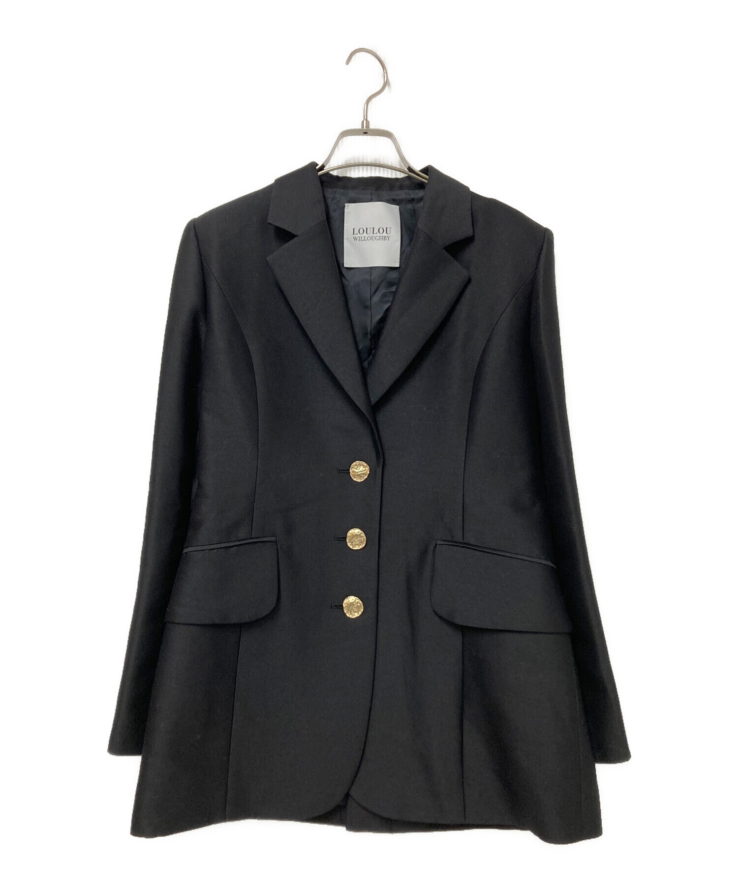 【美品】LOULOU WILLOUGHBY パール テーラードジャケット 黒 中古・古着通販】Loulou Willoughby (ルルウィルビー) シルクウール