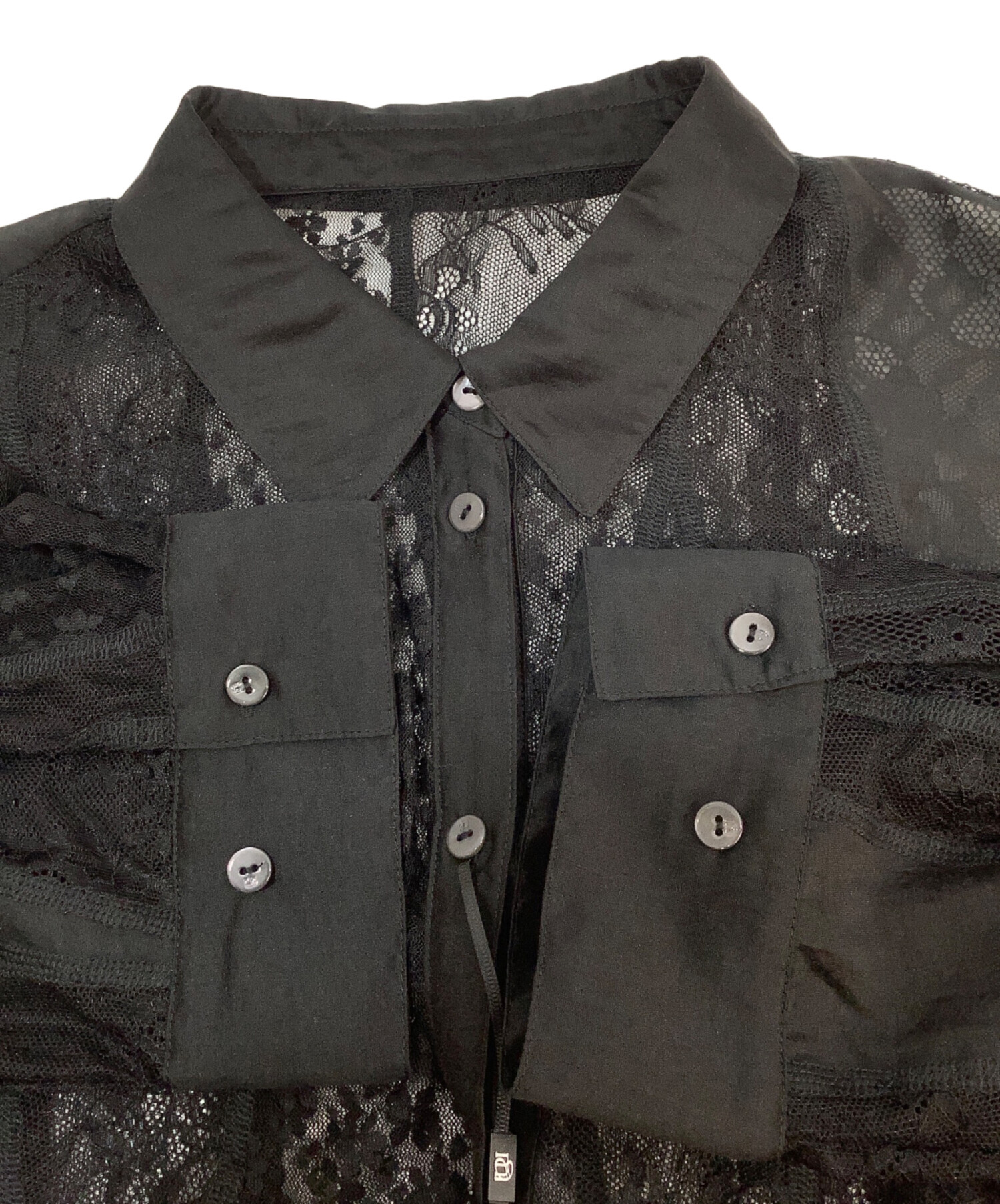 中古・古着通販】Ameri (アメリ) LACE WAVE PATCHWORK SHIRT ブラック 
