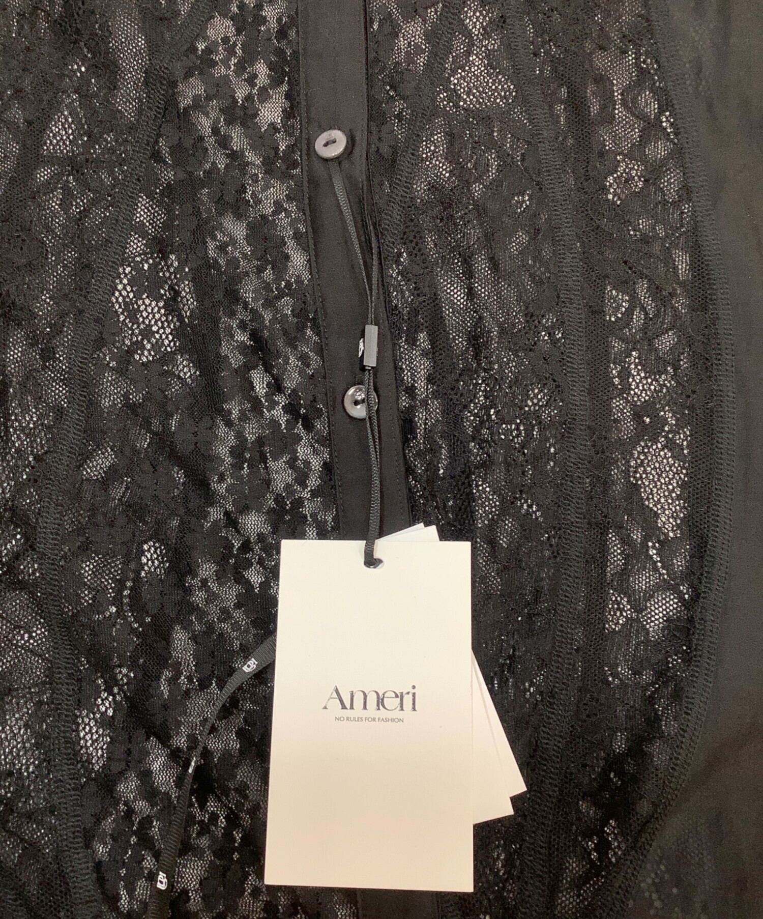 中古・古着通販】Ameri (アメリ) LACE WAVE PATCHWORK SHIRT ブラック 