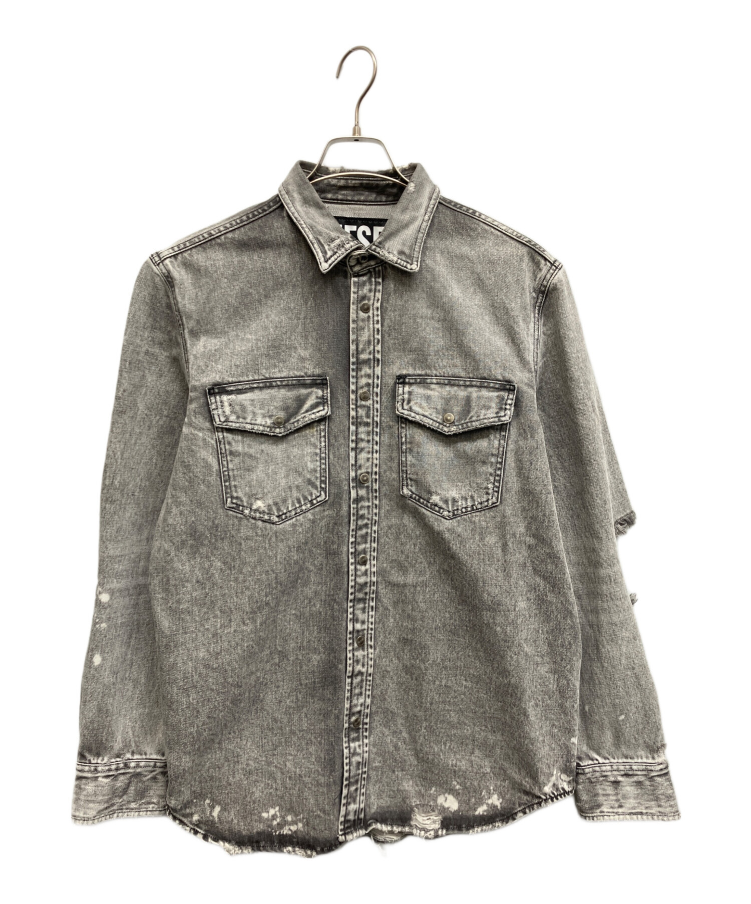 DIESELデニムシャツジャケット L グラフィック加工 赤 中古・古着通販】DIESEL (ディーゼル) D-ROOKE-L ダメージ加工デニム