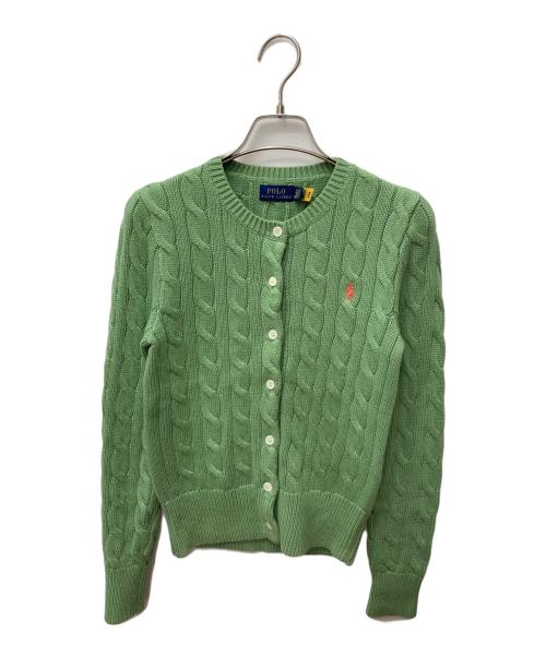 ラルフローレン　コットンケーブルカーディガン　ワンポイント刺繍　緑 ラルフローレン コットンケーブルカーディガン ワンポイント刺繍 緑