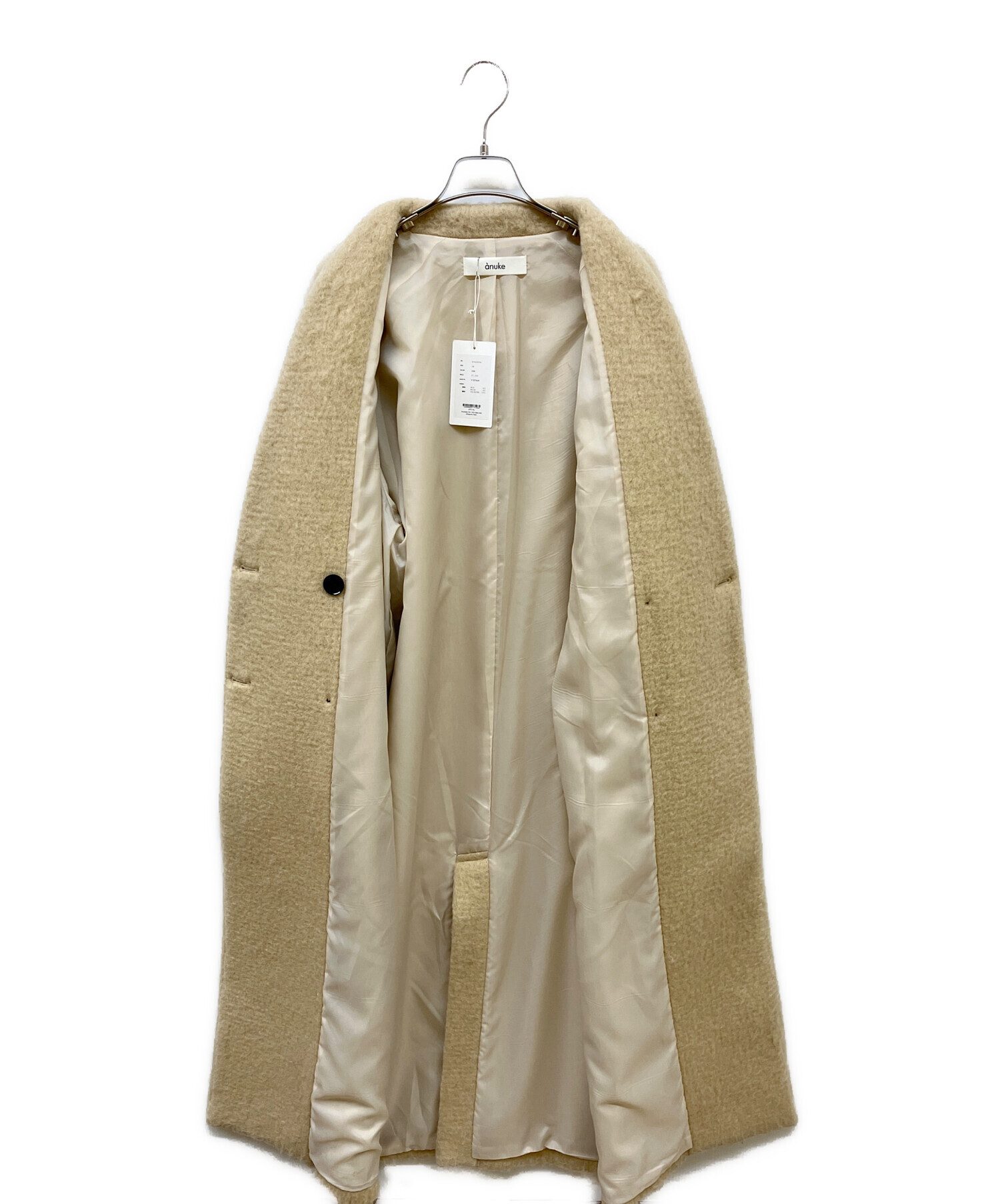 中古・古着通販】anuke (アンヌーク) Collarless Shaggy Coat ベージュ