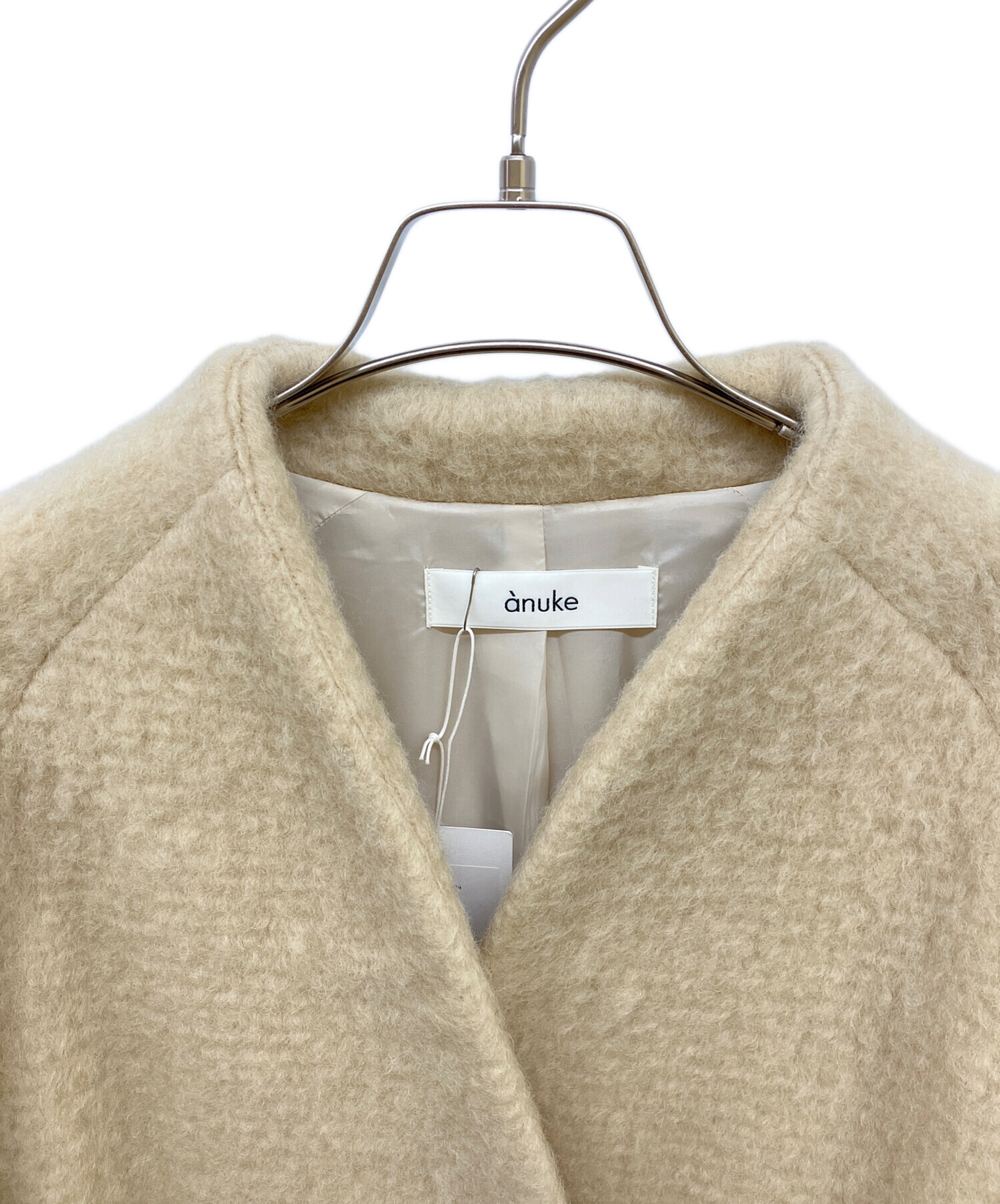 中古・古着通販】anuke (アンヌーク) Collarless Shaggy Coat ベージュ